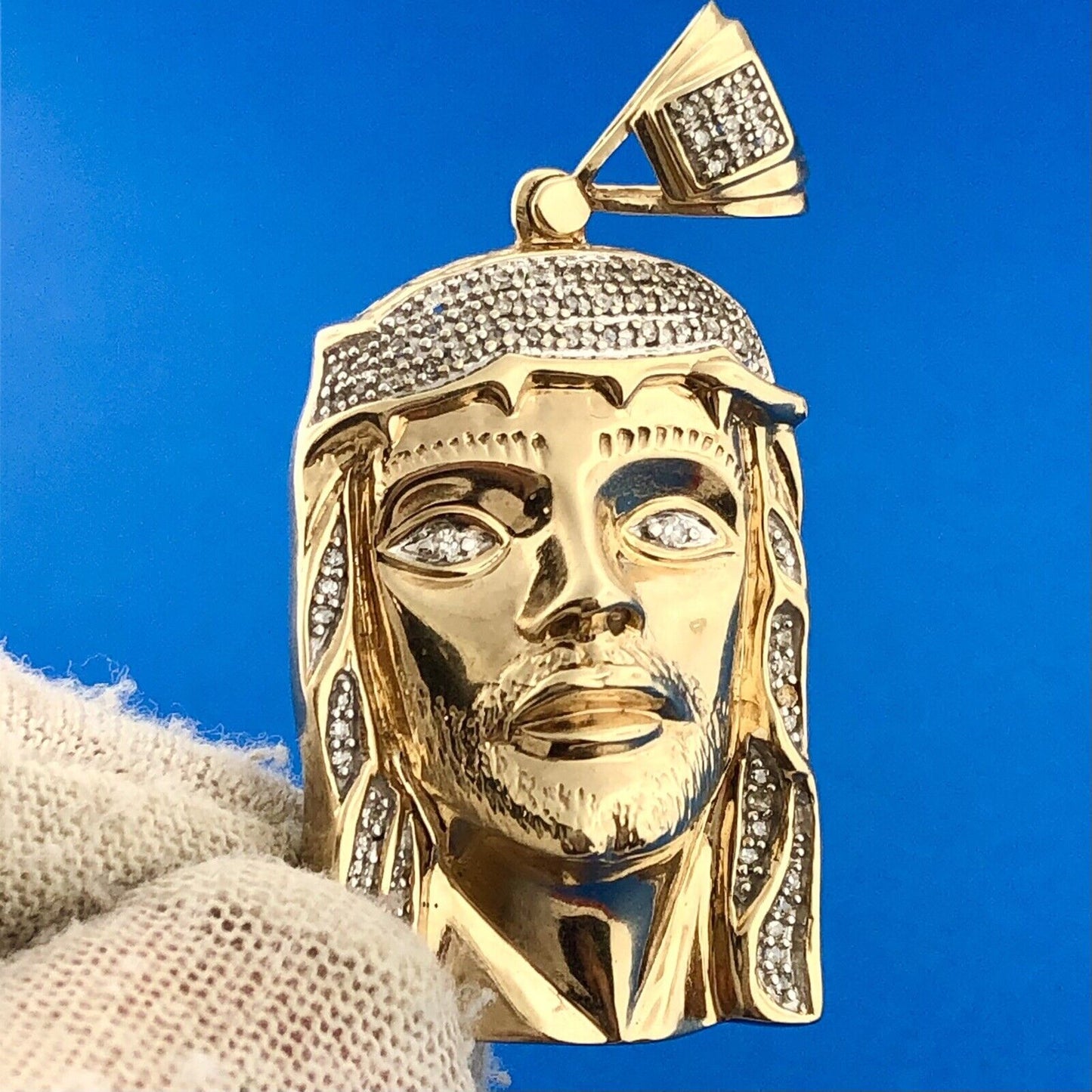 Gorgeous 10k Yellow Gold Diamond Jesus Head Face Crown of Thorns Faith Pendant