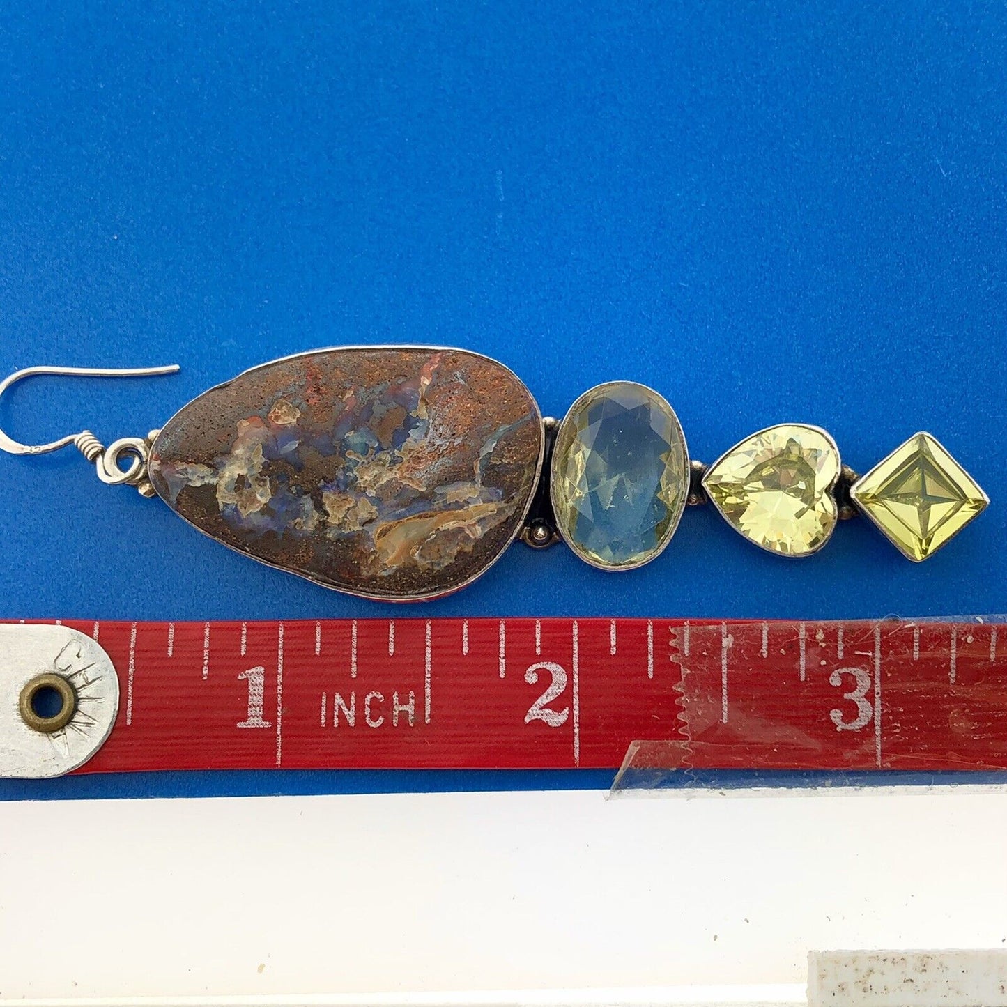 Retro 925 Sterling Silver Chunky Llanite Lemon Quartz Statement Dangle Earrings