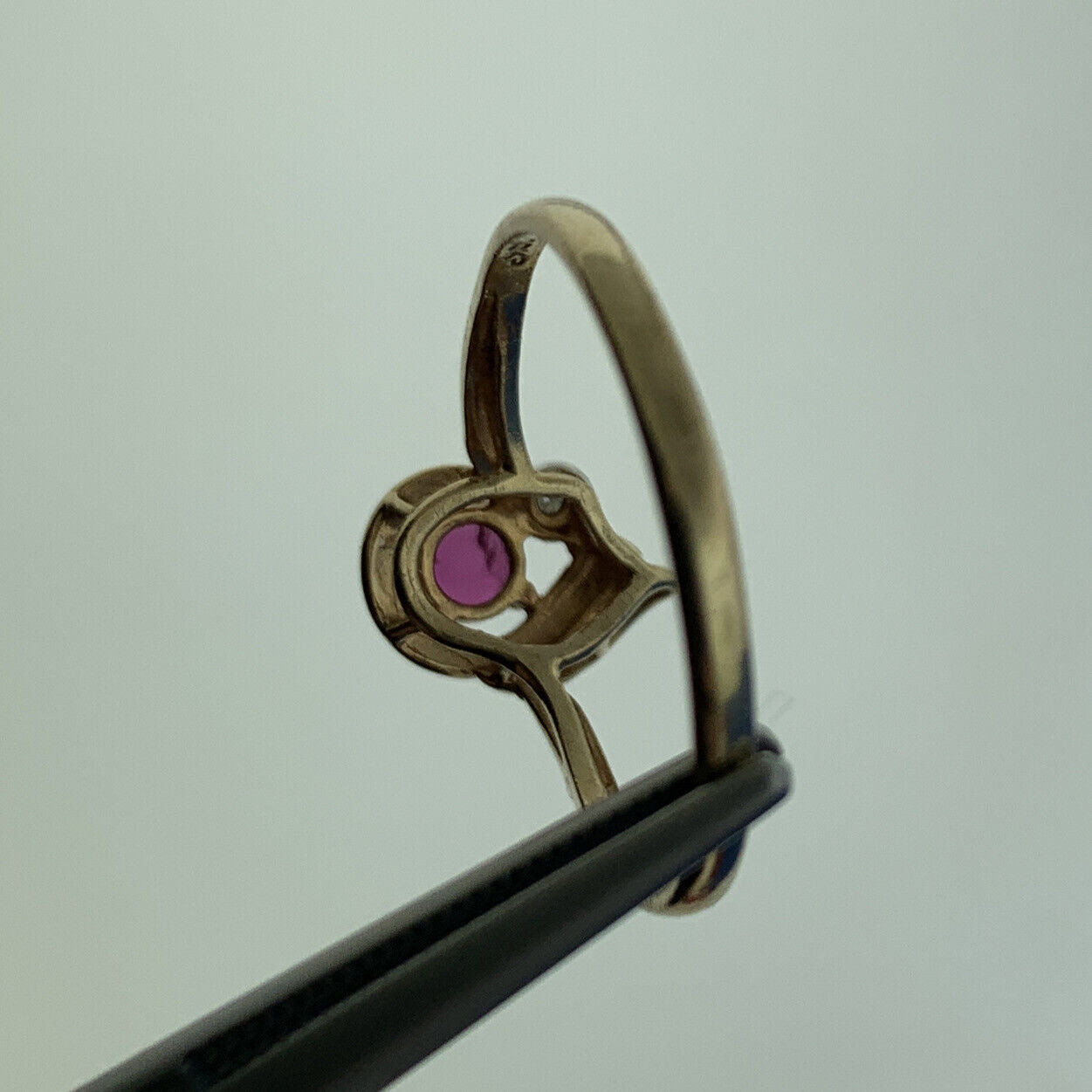 Vintage 10K Yellow Gold Ruby Solitaire Diamond Accented July Anniversary Ring