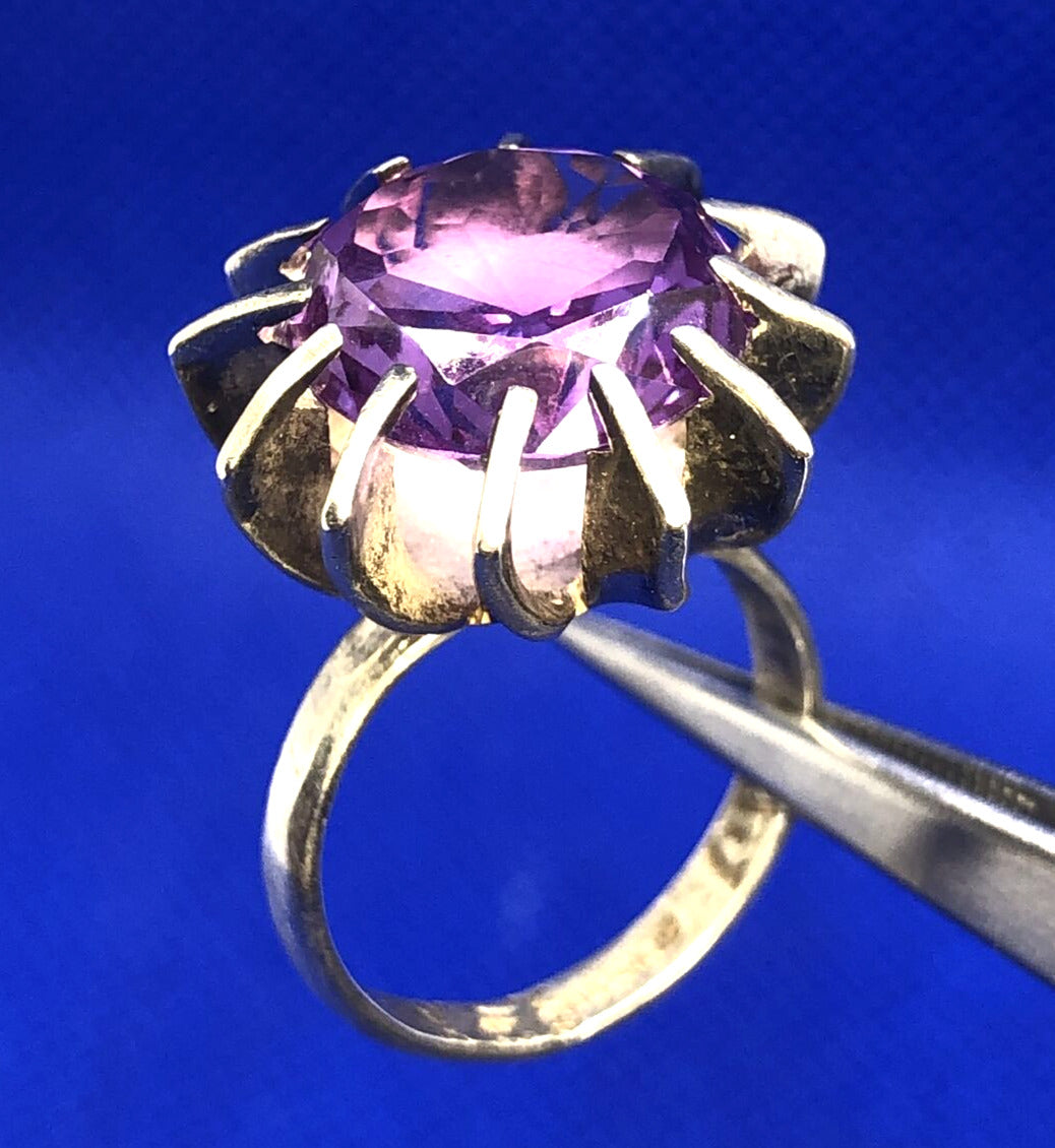 Taxco Mexico 925 Sterling Silver Round Purple Sapphire Cocktail Ring