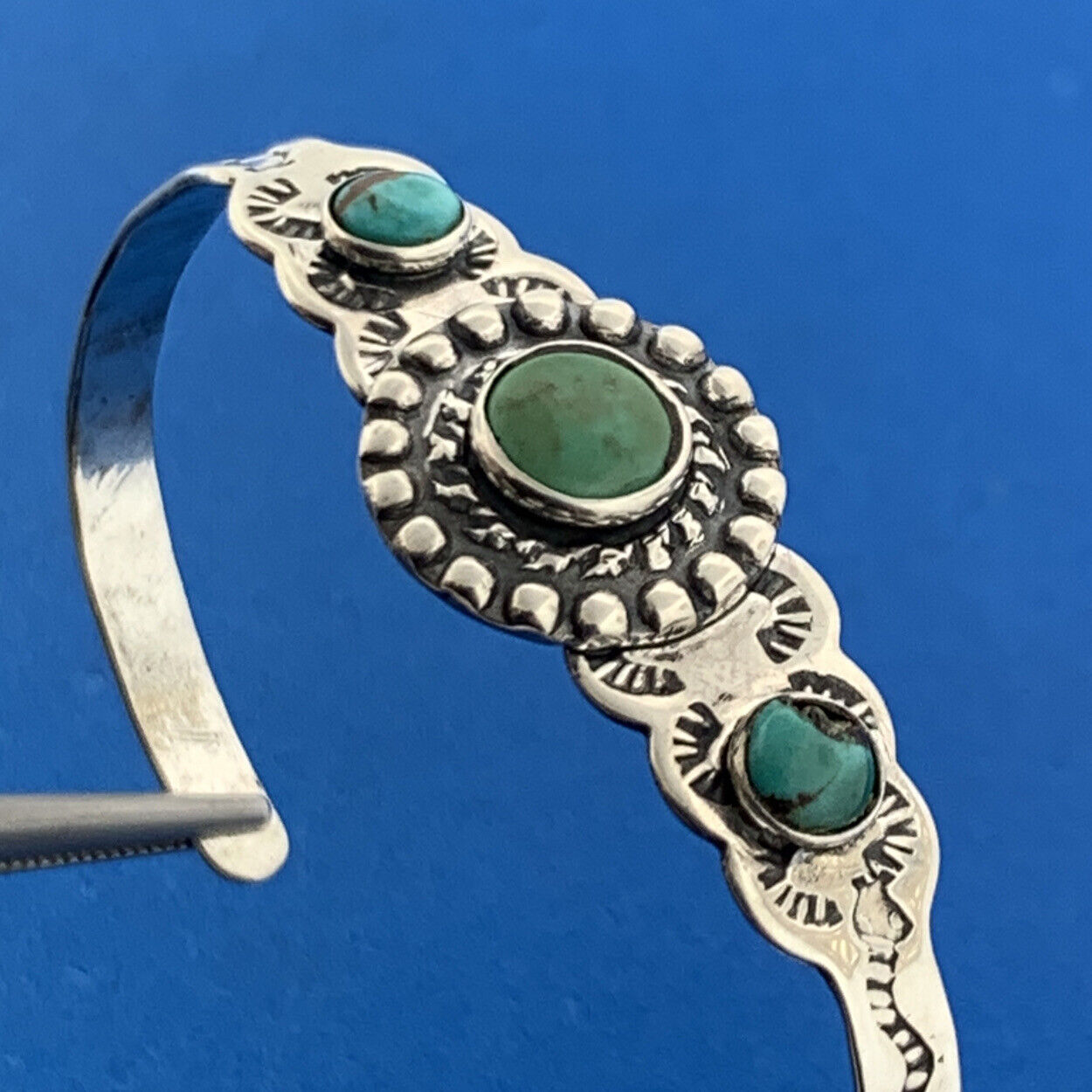 Native American 925 Sterling Silver Turquoise Storyteller Child's Cuff Bracelet