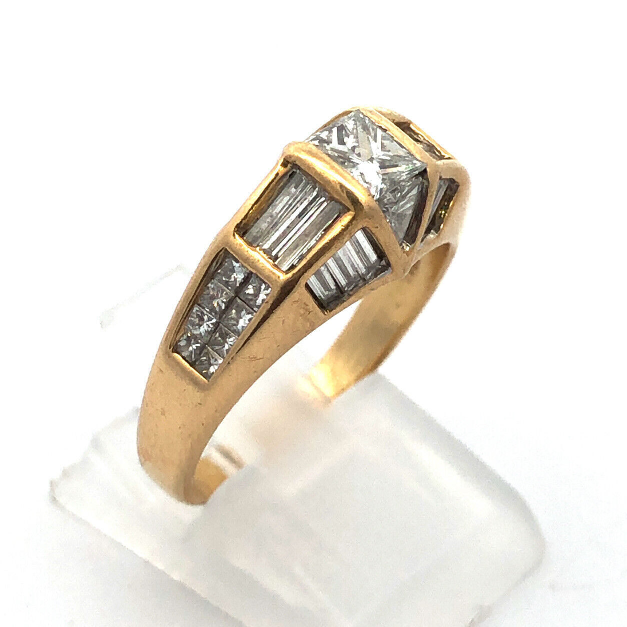Designer 18K Yellow Gold Multi-Cut Diamond Modernist Dome Engagement Ring