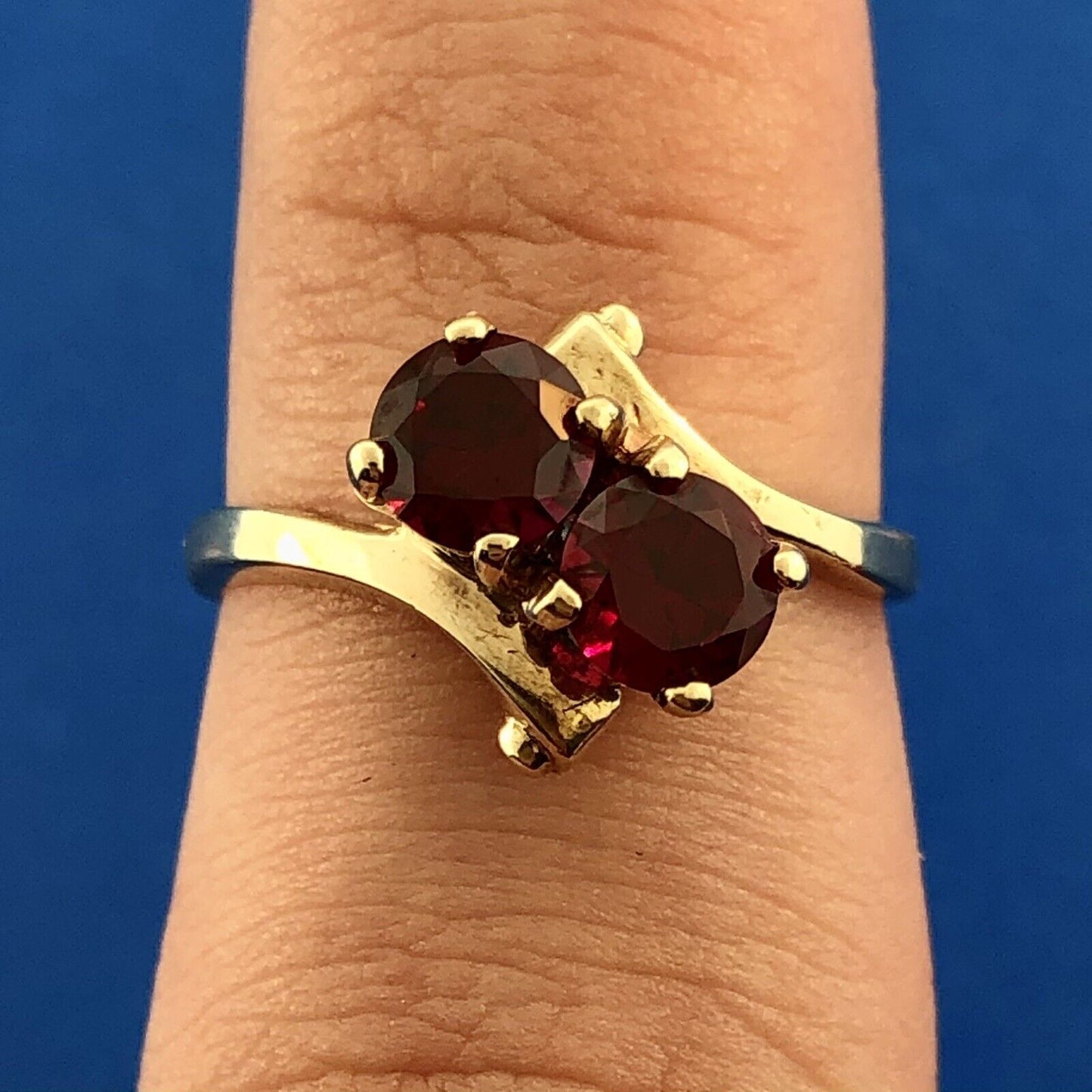 Designer 10K Yellow Gold Red Spinel Duo January Anniversary Modern Bypass Ring