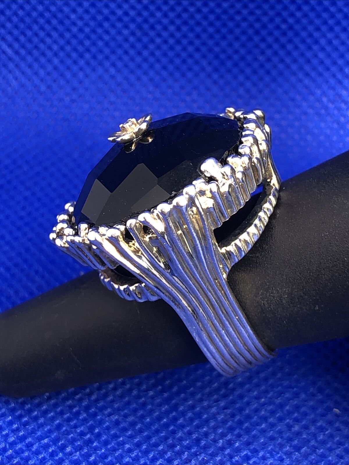 Designer Black Onyx 925 Sterling Silver Diamond Accent Dome Statement