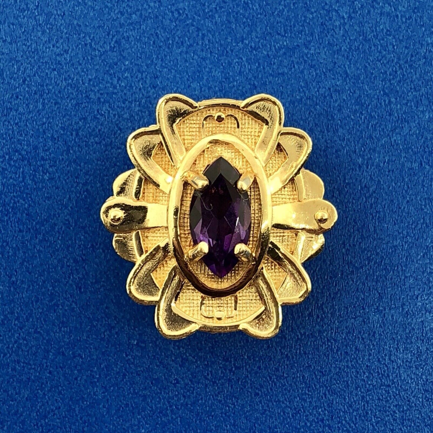 Designer 14K Yellow Gold Amethyst Solitaire Oval Scroll Slide Charm For Bracelet