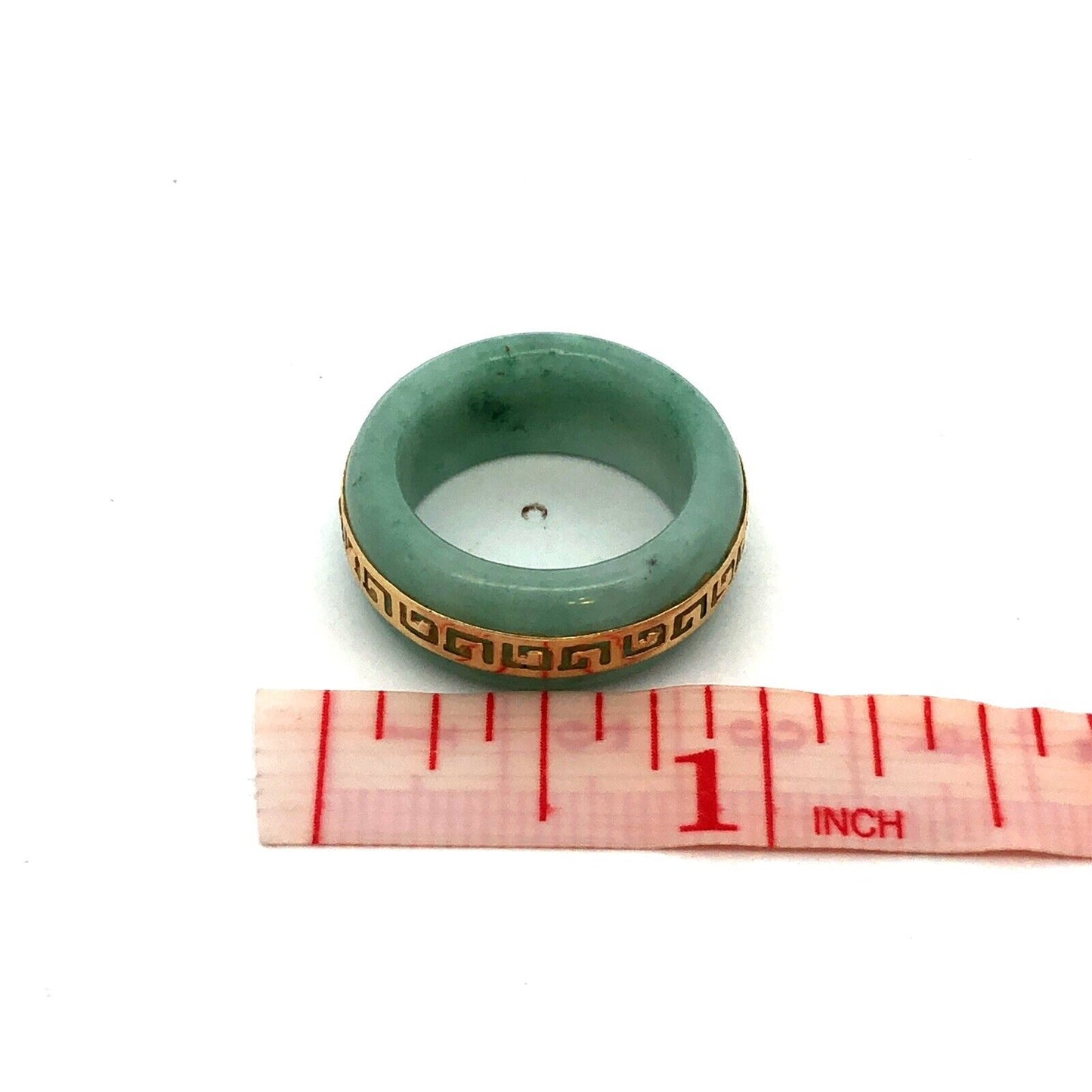 Vintage 14K Yellow Gold Green Jade Gemstone Chunky Stacking Wedding Band Ring