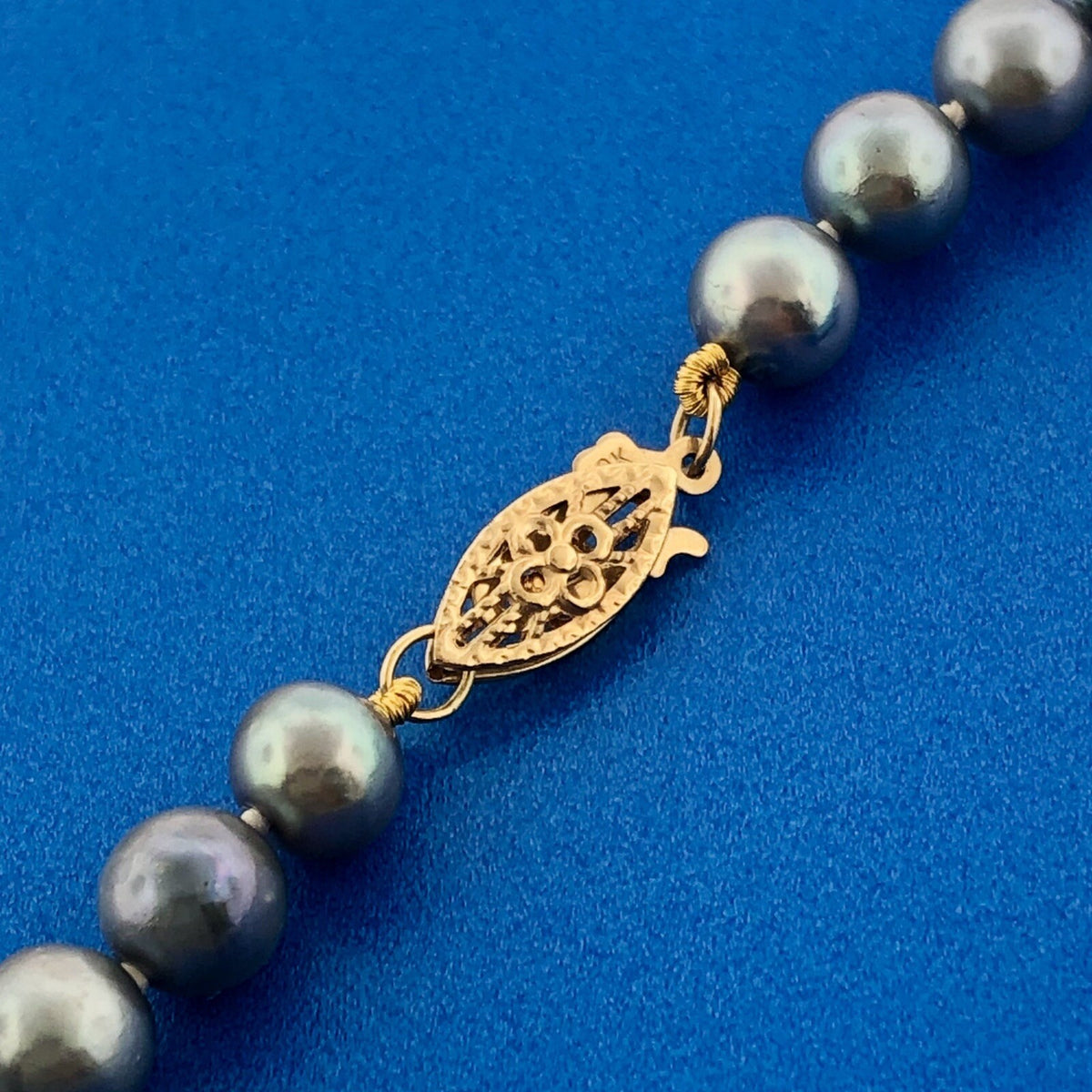 Retro 10K Yellow Gold Gray Peacock Pearl Wedding Bridal Pearl Necklace