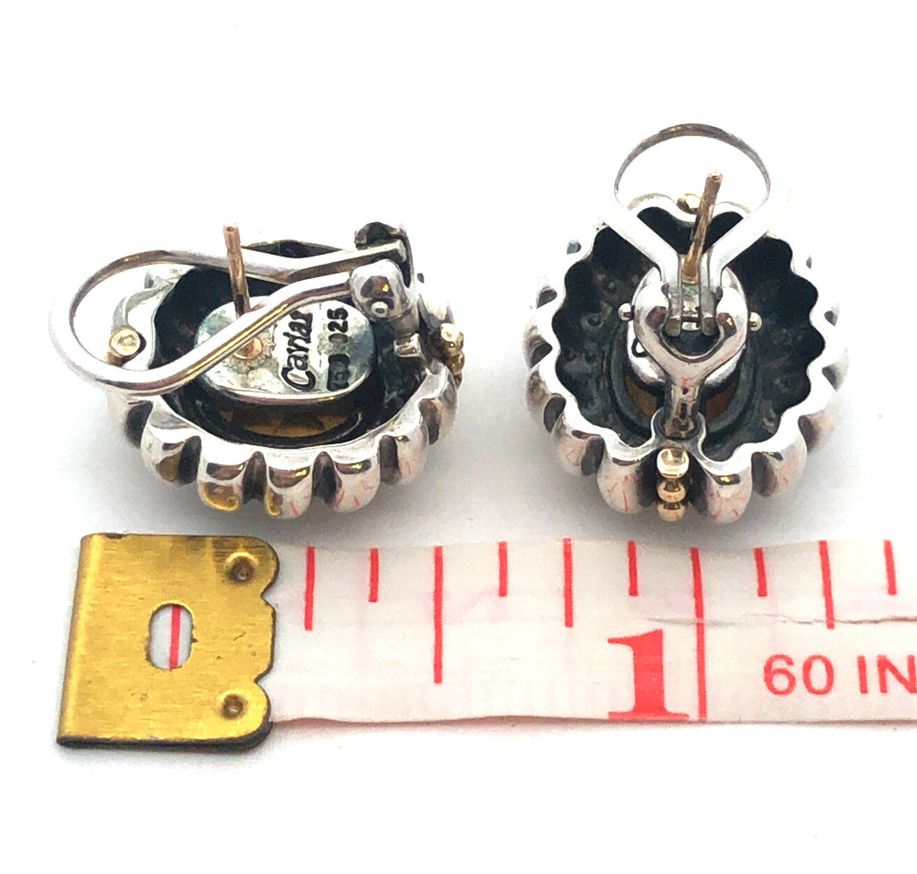 Lagos Caviar 925 Sterling Silver 18K Yellow Gold Cognac Cushion Citrine Earrings