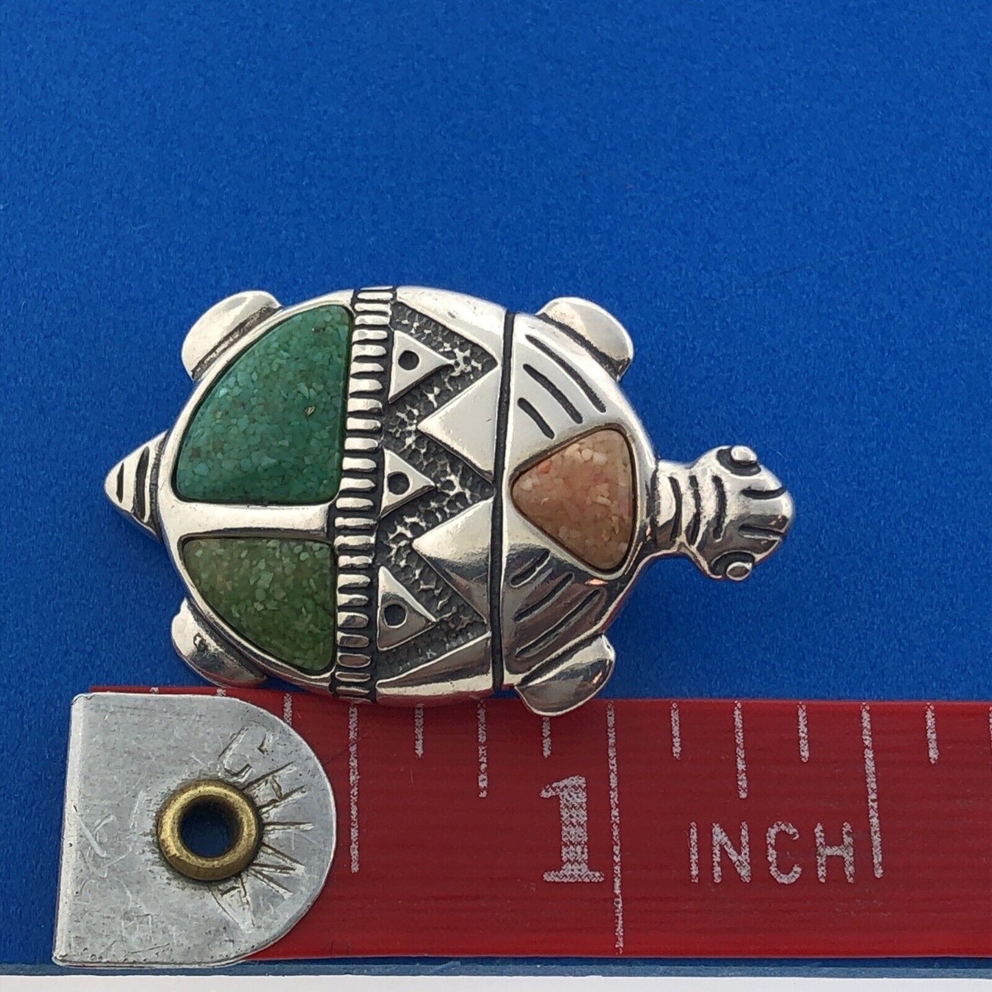 Vintage Carolyn Pollack Sterling Silver 925 Multi Stone Turtle Pin Pendant