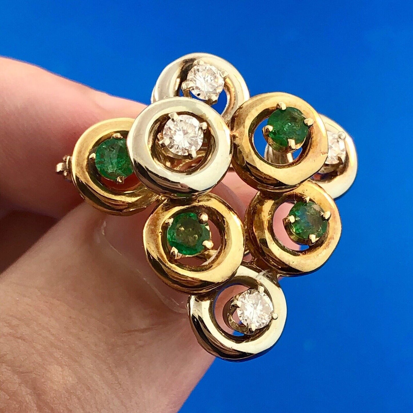 Art Deco 14K White Yellow Gold Diamond Emerald Grape Cluster Pin Brooch Pendant