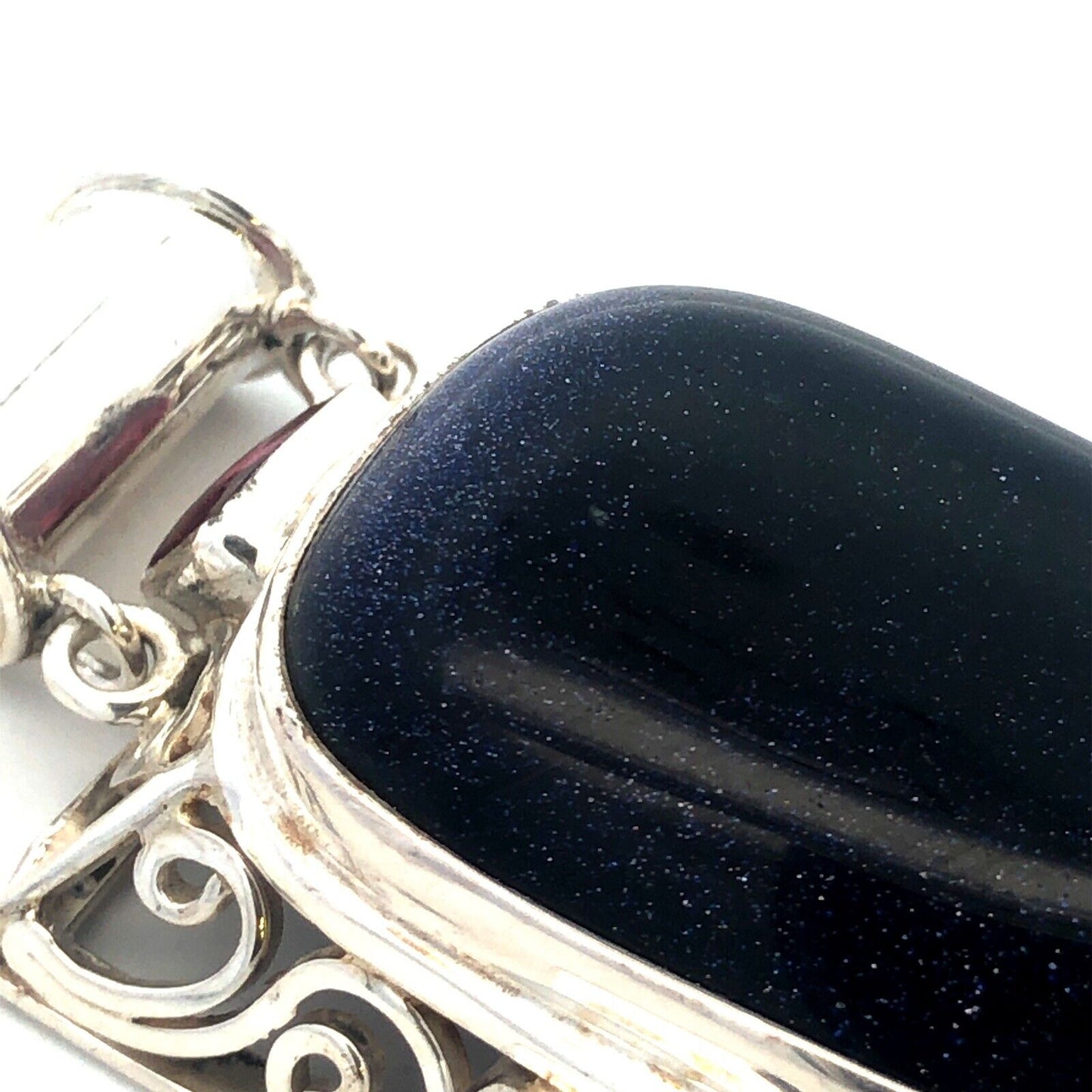 Estate 925 Sterling Silver Rectangle Blue Sandstone Amethyst Statement Pendant