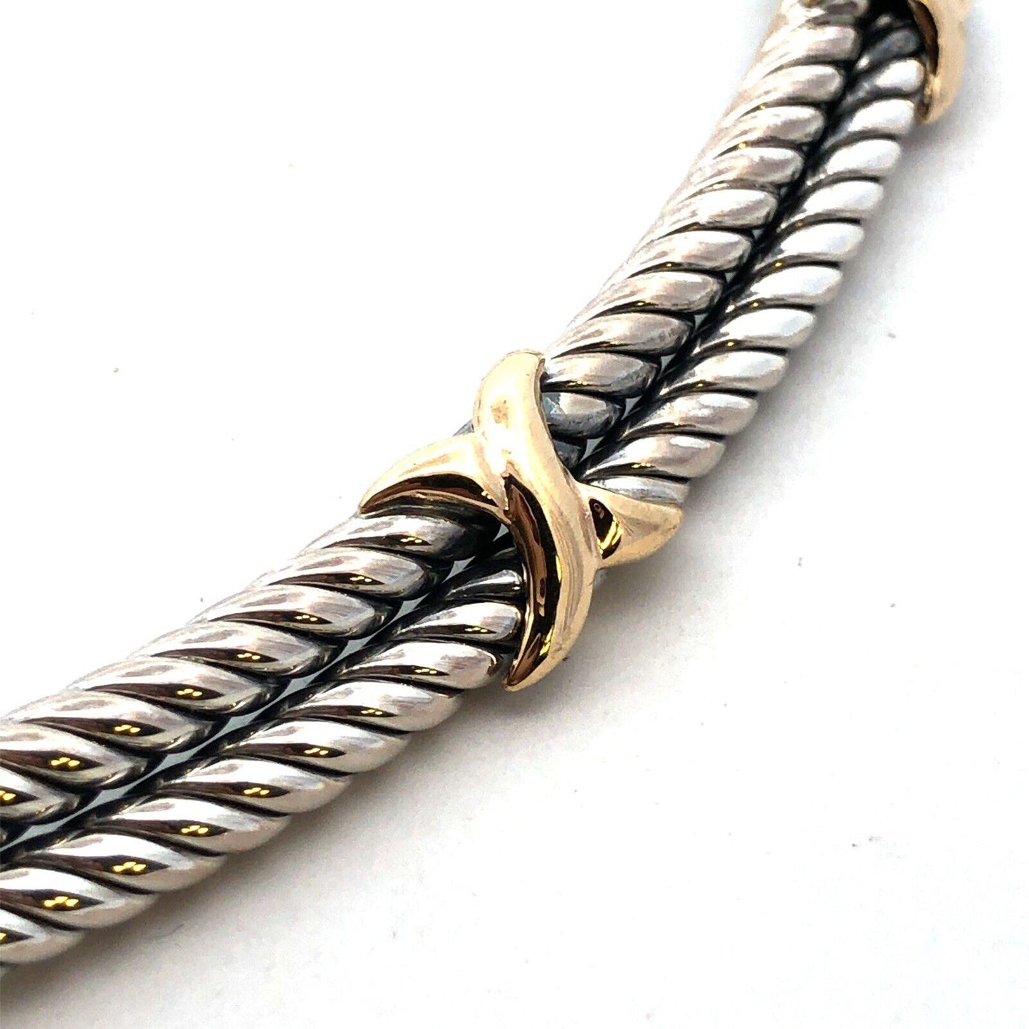 Designer 925 Sterling Silver 14K Gold Twist X Two Tone Collar Necklace