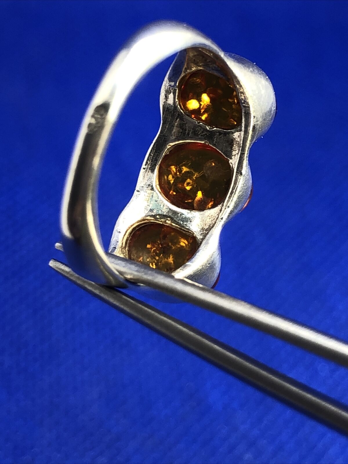 Estate Oval Amber Cabochons 925 Sterling Silver Ring Size 5.5