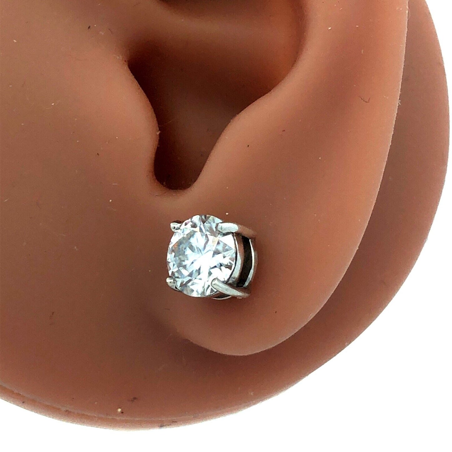 925 Sterling Silver Round Diamond Solitaire Statement Stud Earrings