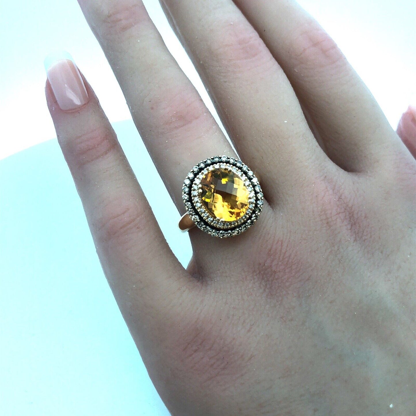 LeVian 14K Yellow Gold Oval Citrine Champagne Diamond Halo Cocktail Ring