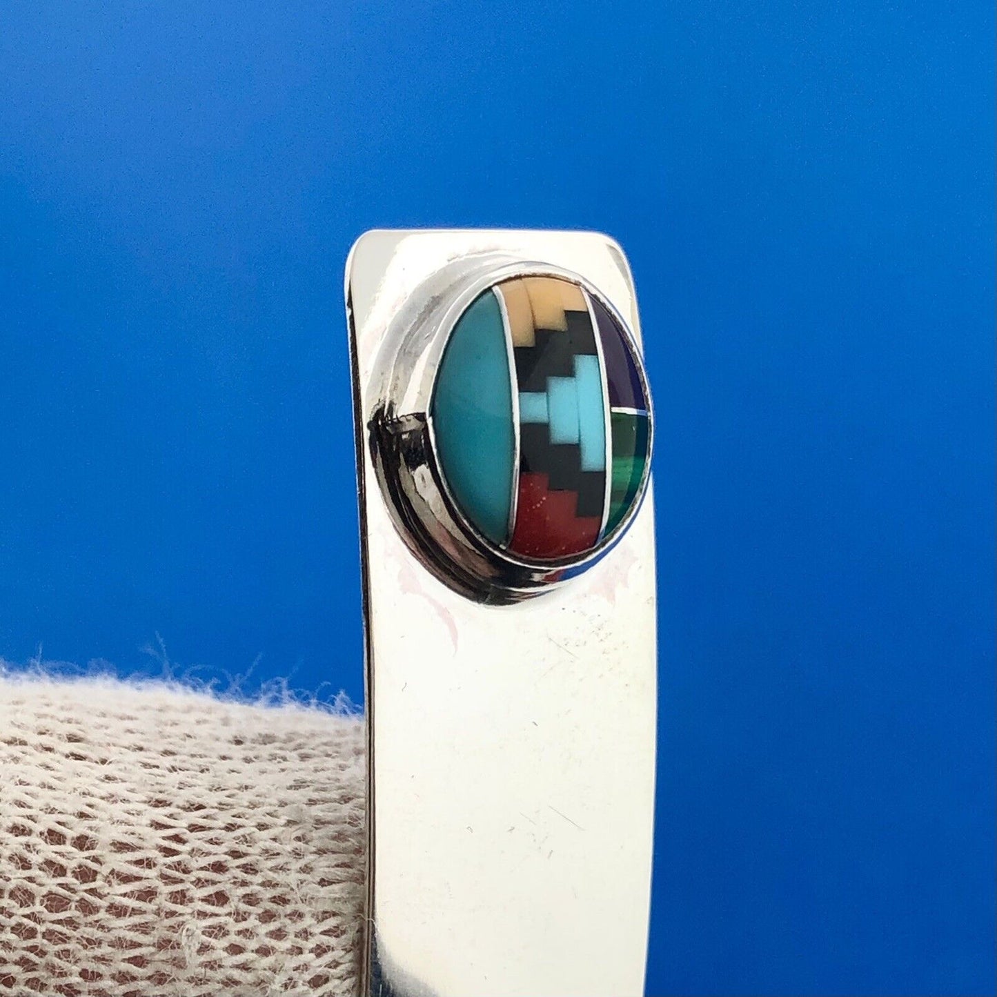 Navajo Designer Willie Saiz Sterling Silver 925 Multi-Stone Inlay Stud Earrings