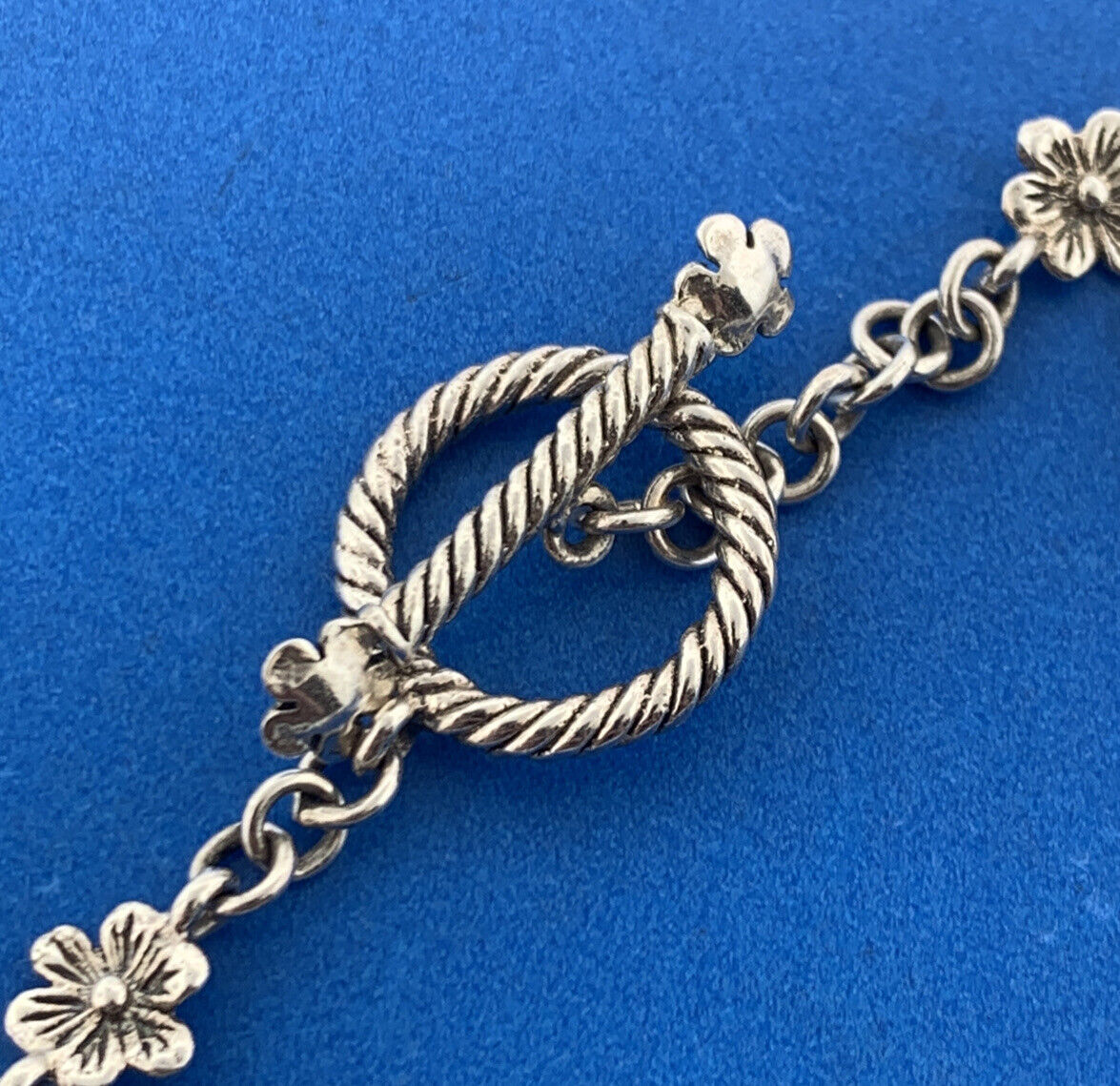 Designer 925 Sterling Silver Larimar Balinese Floral Panel Toggle Bracelet