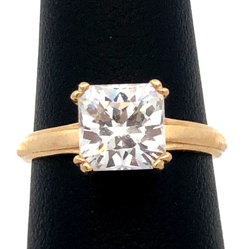 Diamonique 14K Yellow Gold Princess Cut Cubic Zirconia CZ Engagement Ring