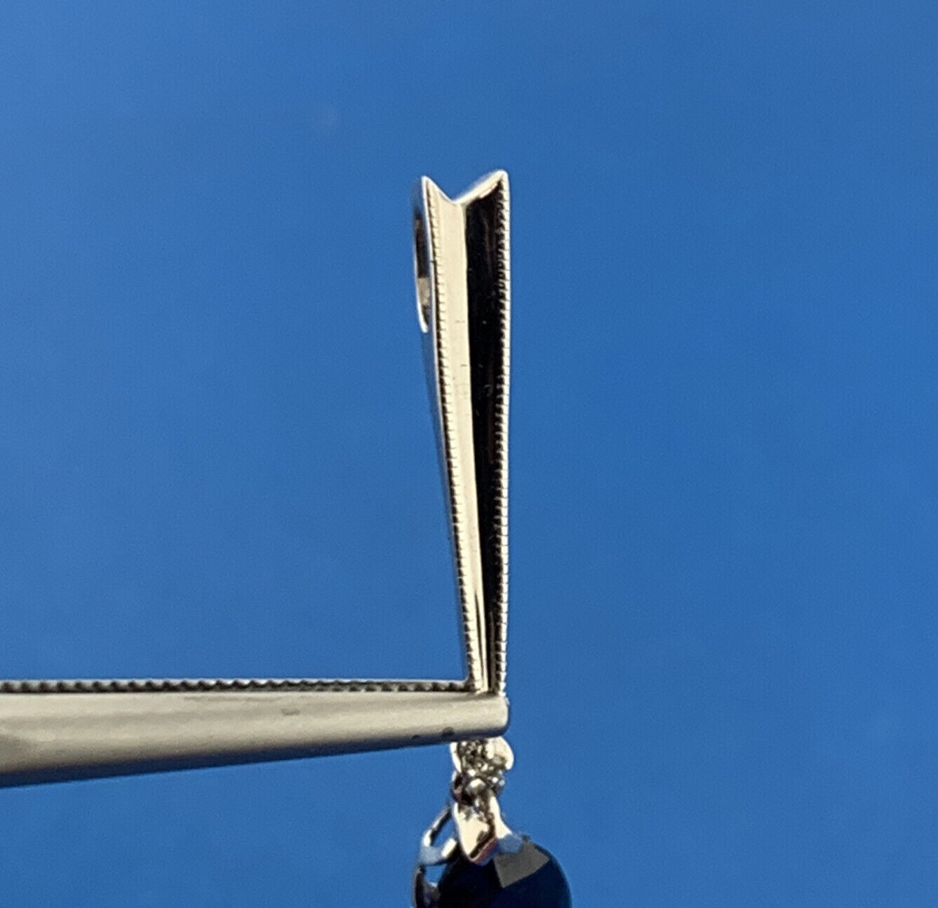 Gorgeous 14k White Gold Pear Cut Blue Sapphire Diamond Accent Dangle Pendant