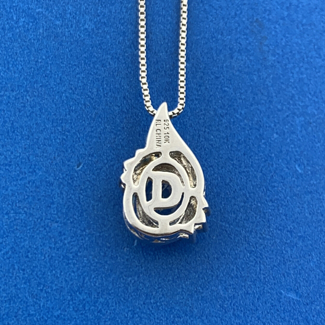 Designer Sterling Silver 10K Yellow Gold Blue Topaz Solitaire Diamond Necklace
