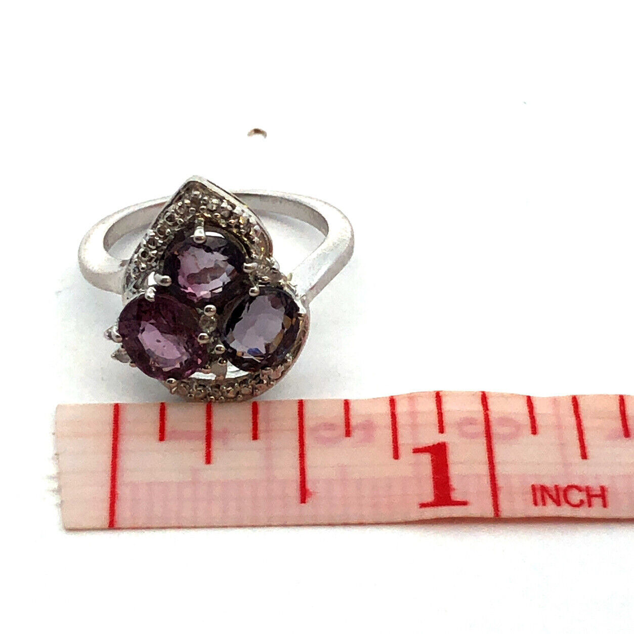 Designer TGGC 925 Sterling Silver Oval Purple Topaz Diamond Cluster Ring