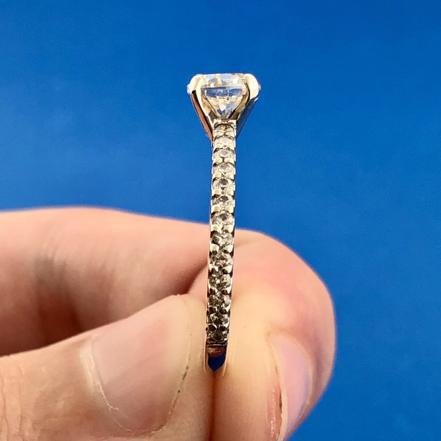 Designer 14K Yellow Gold Round Diamond Solitaire Accented Engagement Ring