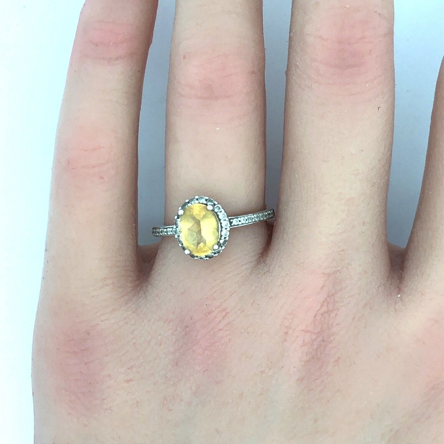 Designer DK 925 Sterling Silver Oval Citrine Diamond Accented Cocktail Ring
