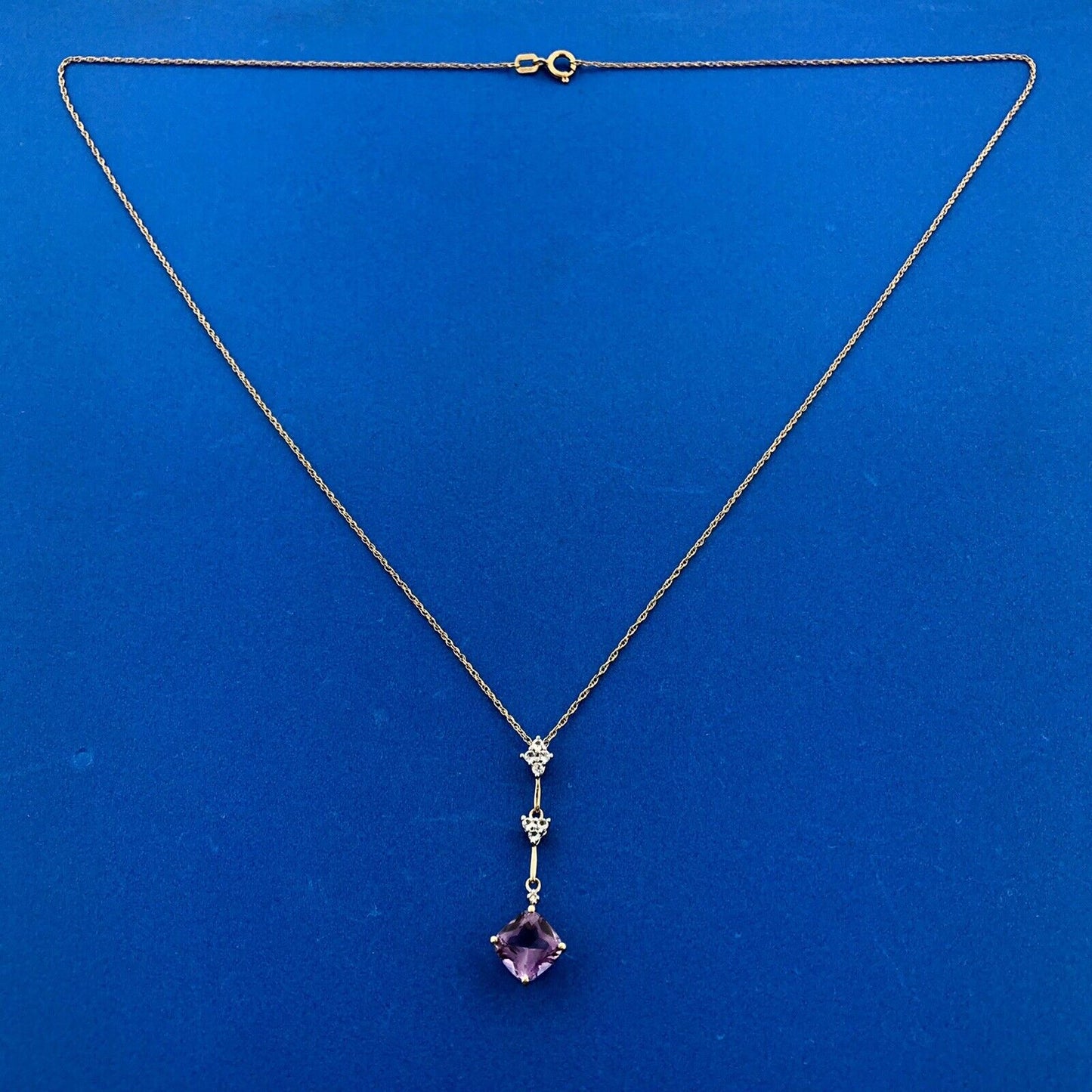 Gorgeous Midas 14k Yellow Gold Cushion Amethyst Quartz Accent 18" Necklace