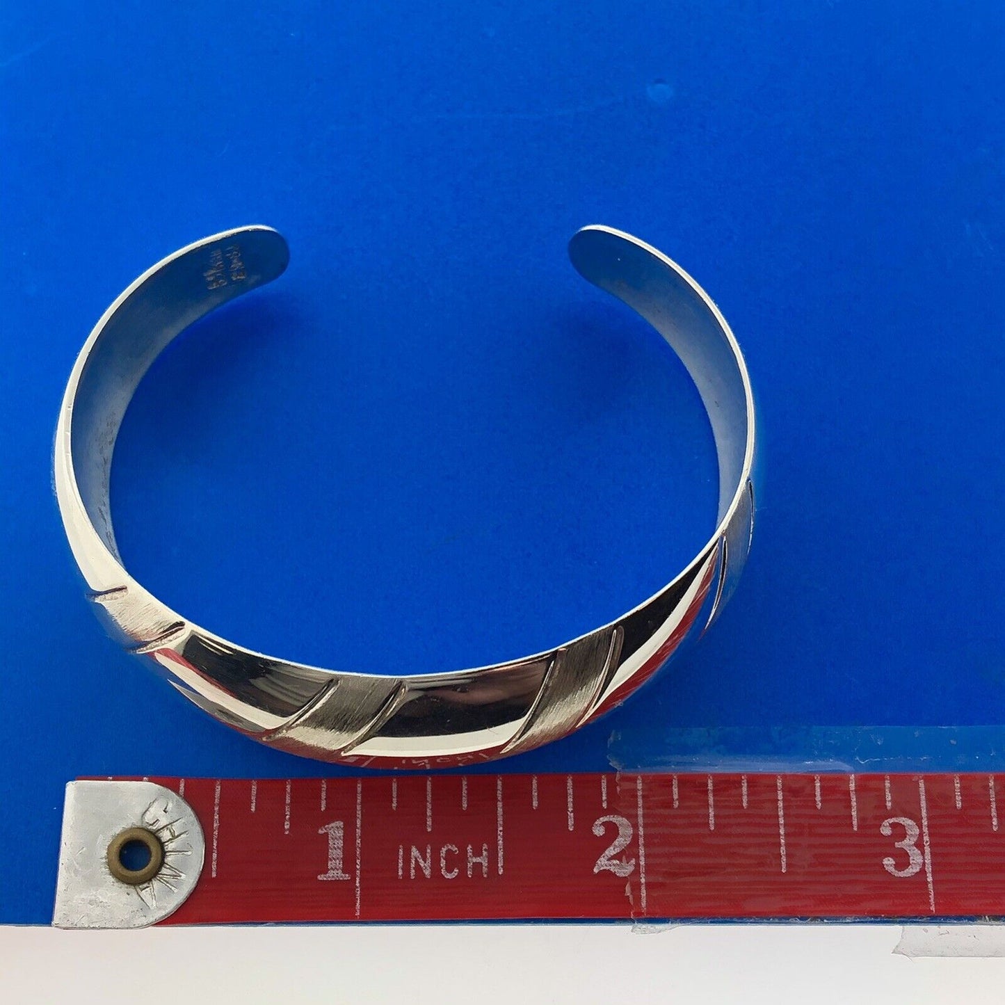 Vintage Taxco Mexico Sterling Silver Polished Florentine Cuff Bracelet