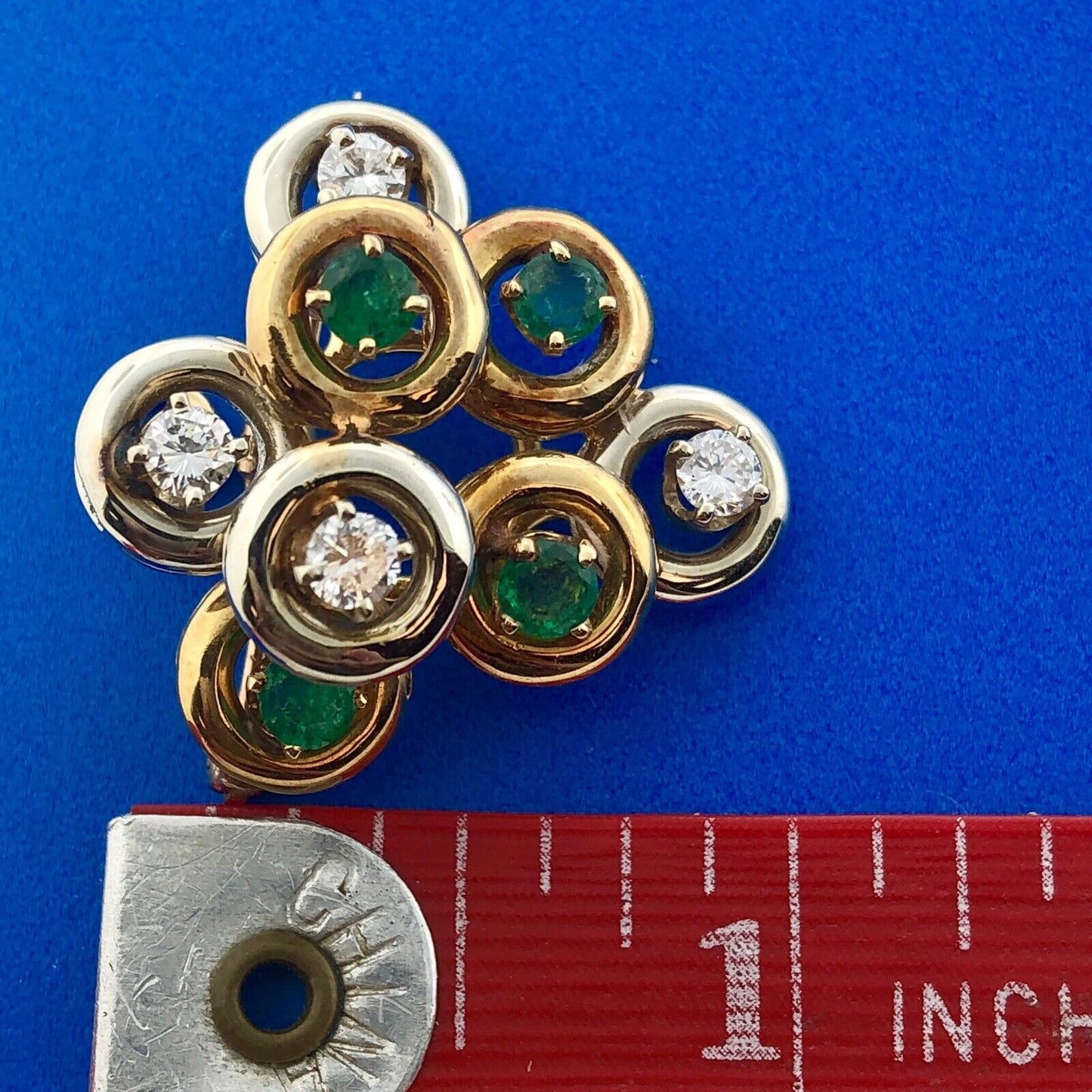 Art Deco 14K White Yellow Gold Diamond Emerald Grape Cluster Pin Brooch Pendant