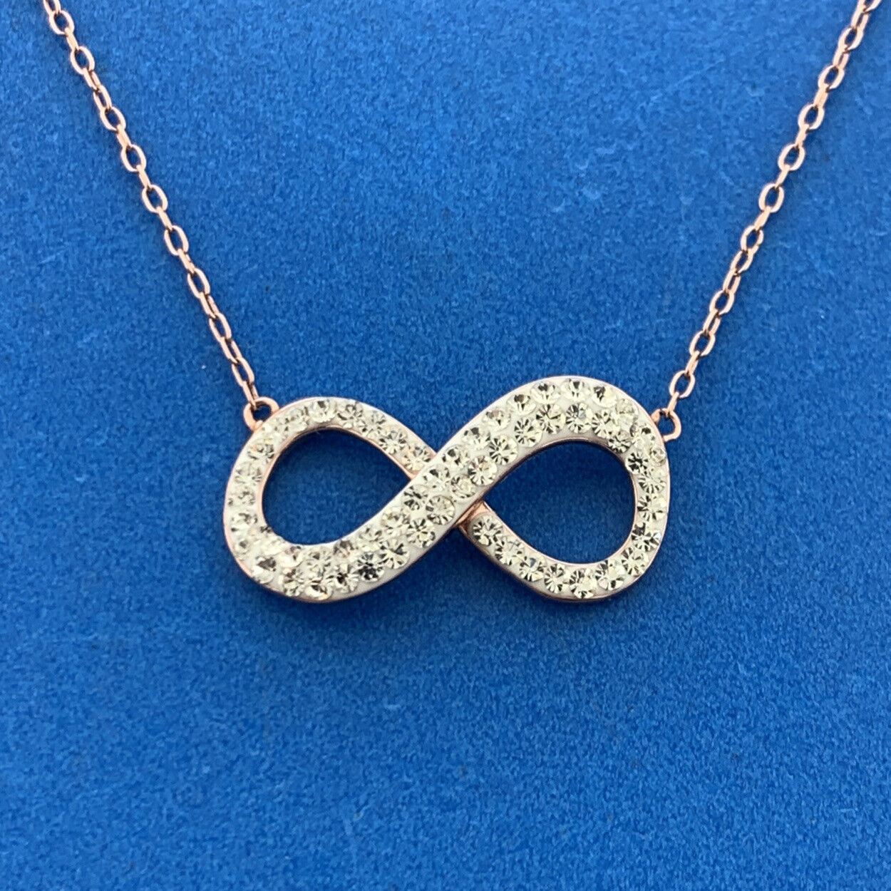 Jacmel Mauritius JCM 925 Rose Tone Sterling Silver CZ Eternity Infinity Necklace