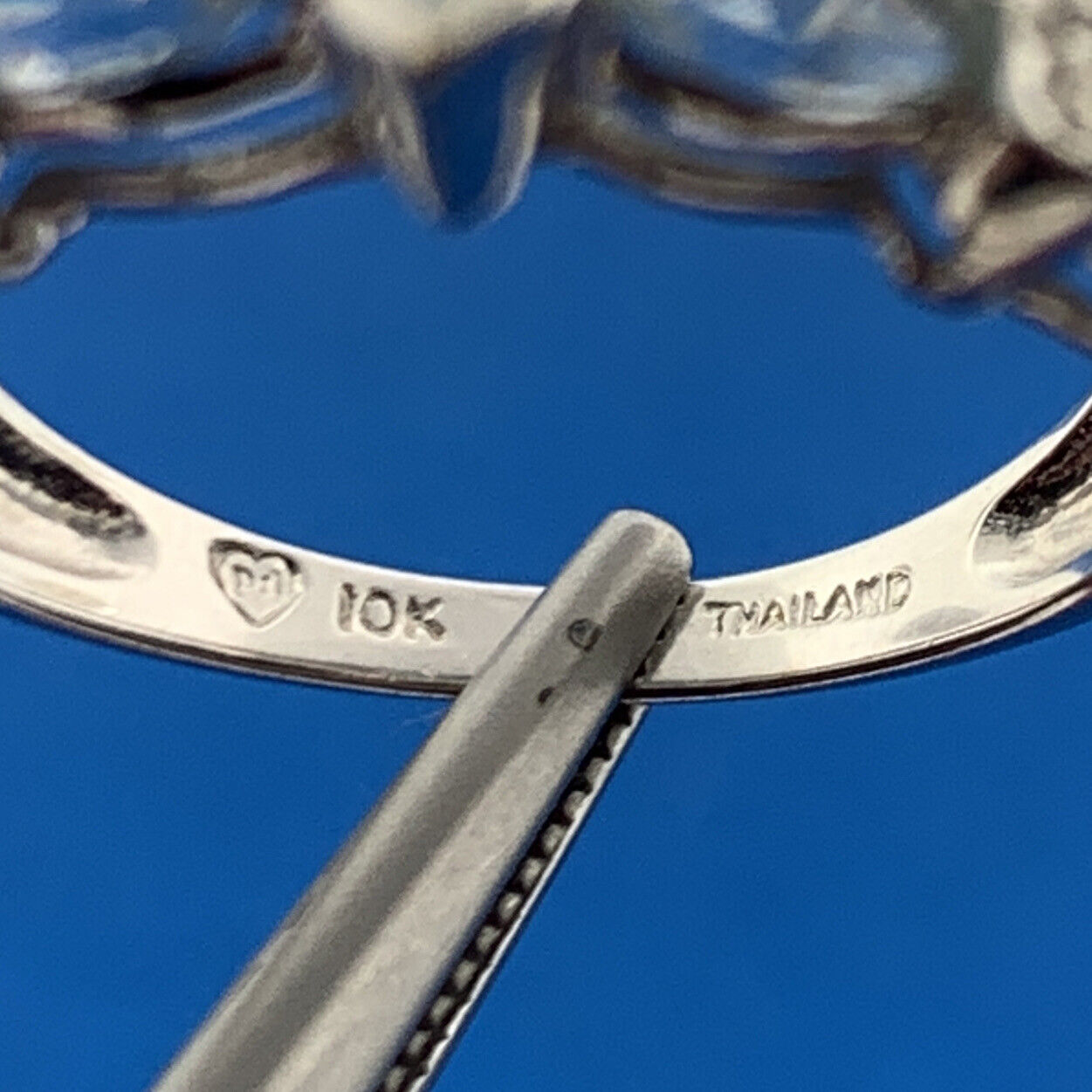 Designer 10K White Gold Aquamarine Diamond Accent March Anniversary Ring