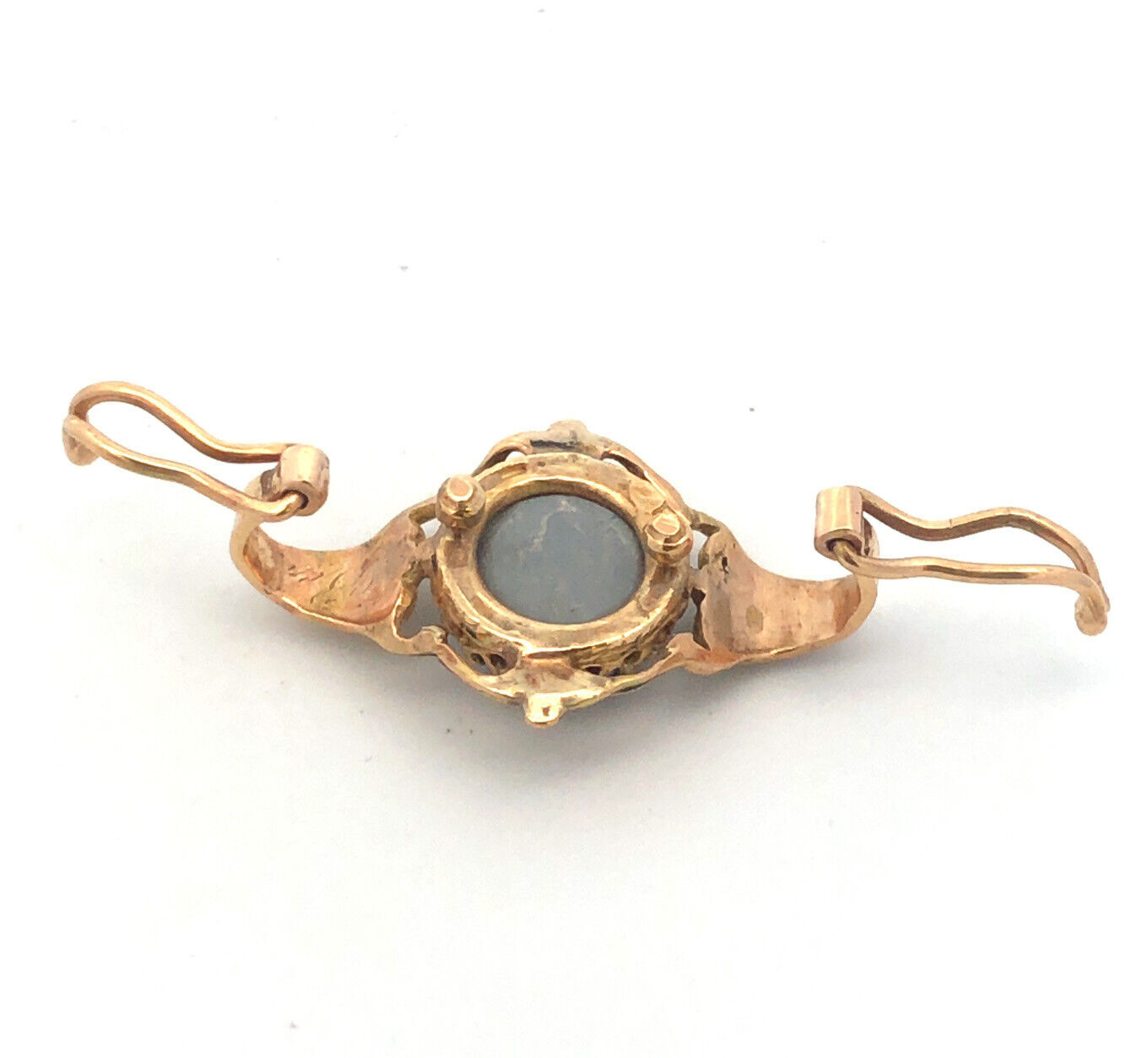 Vintage 14K Yellow Gold Black Fire Opal Etruscan Design Double Enhancer Pendant