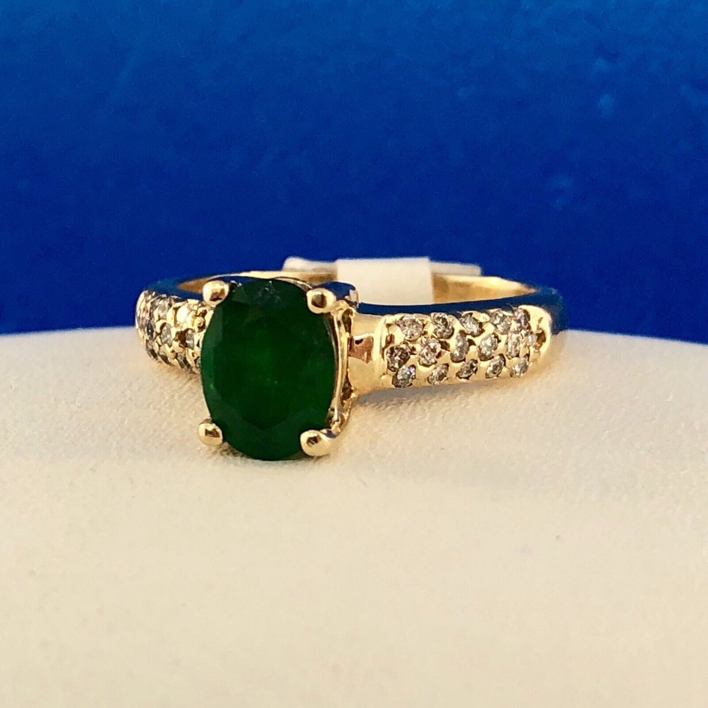 Designer 14K Yellow Gold Emerald Diamond Engagement Cocktail Statement Ring