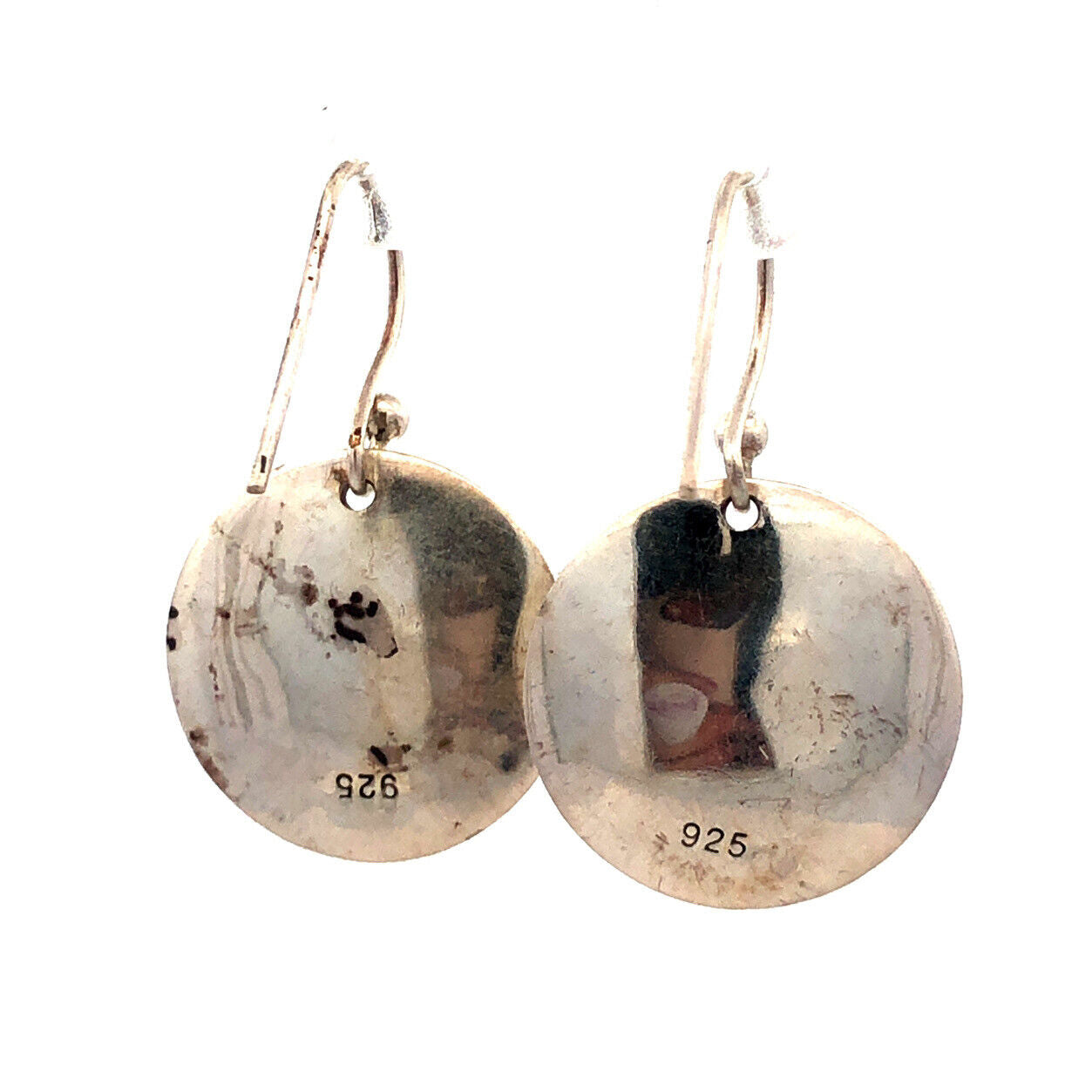 Vintage 925 Sterling Silver Round Textured Modernist Hook Dangle Earrings