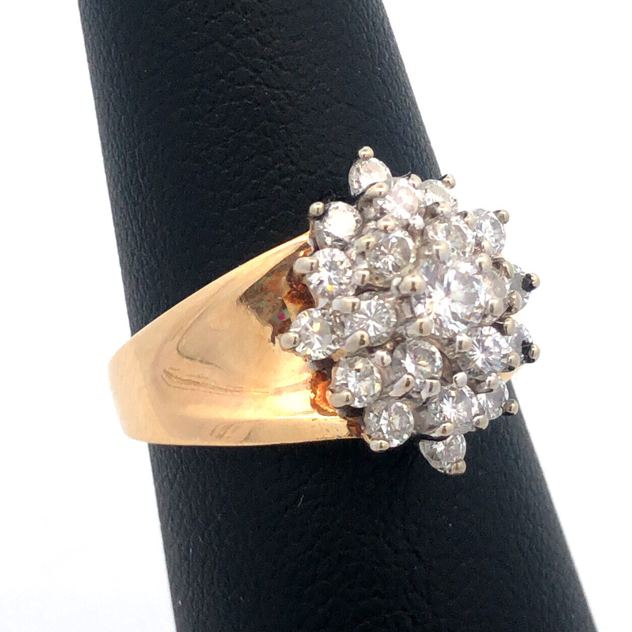 Classic 14K Yellow Gold Diamond Starburst Flower Cluster Cocktail Ring