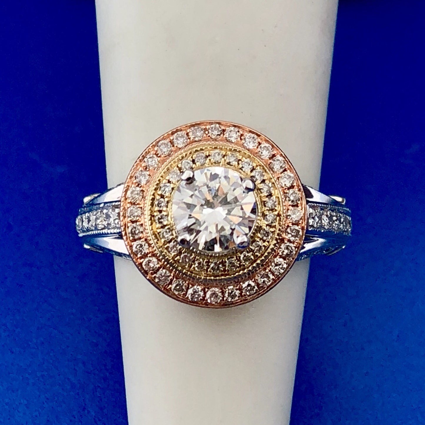 Designer 14K White Yellow Rose Gold Diamond Solitaire Halo Engagement Ring