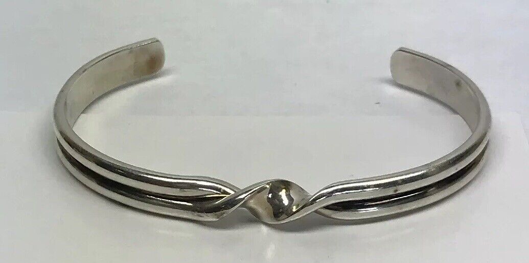 Vintage Sterling Silver 925 Modernist Twist Open Cuff Bracelet