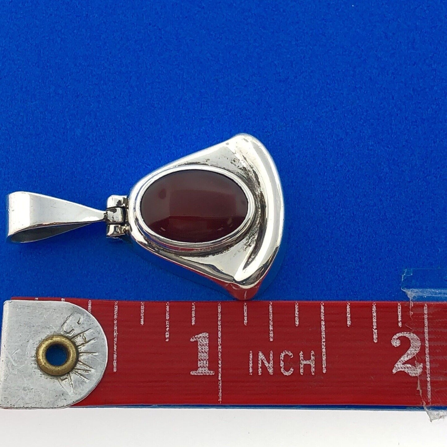 Estate Taxco TR-126 Sterling Silver 925 Oval Red Carnelian Triangle Drop Pendant