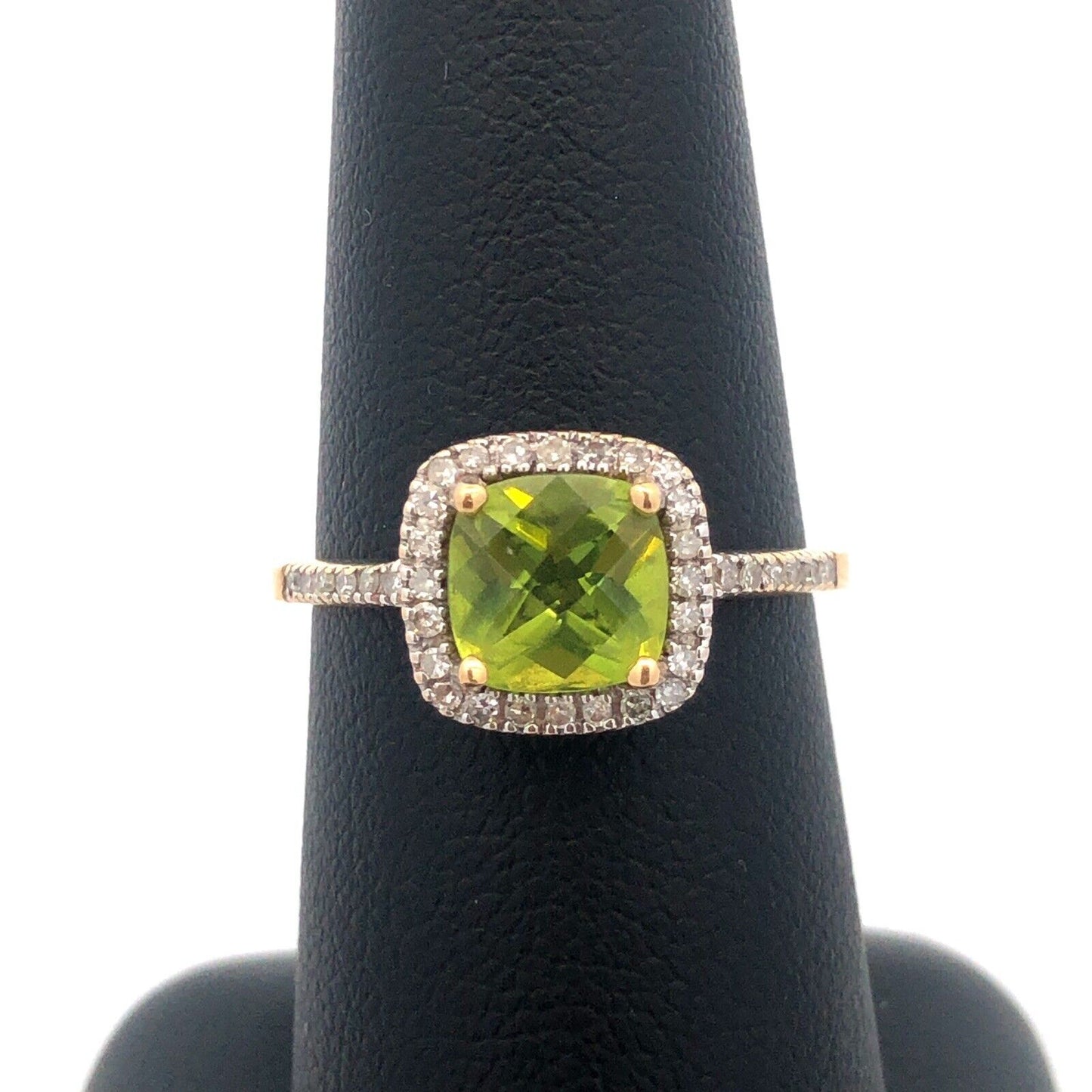 Beautiful Designer 14K Yellow Gold Peridot Diamond Halo Birthstone Cocktail Ring
