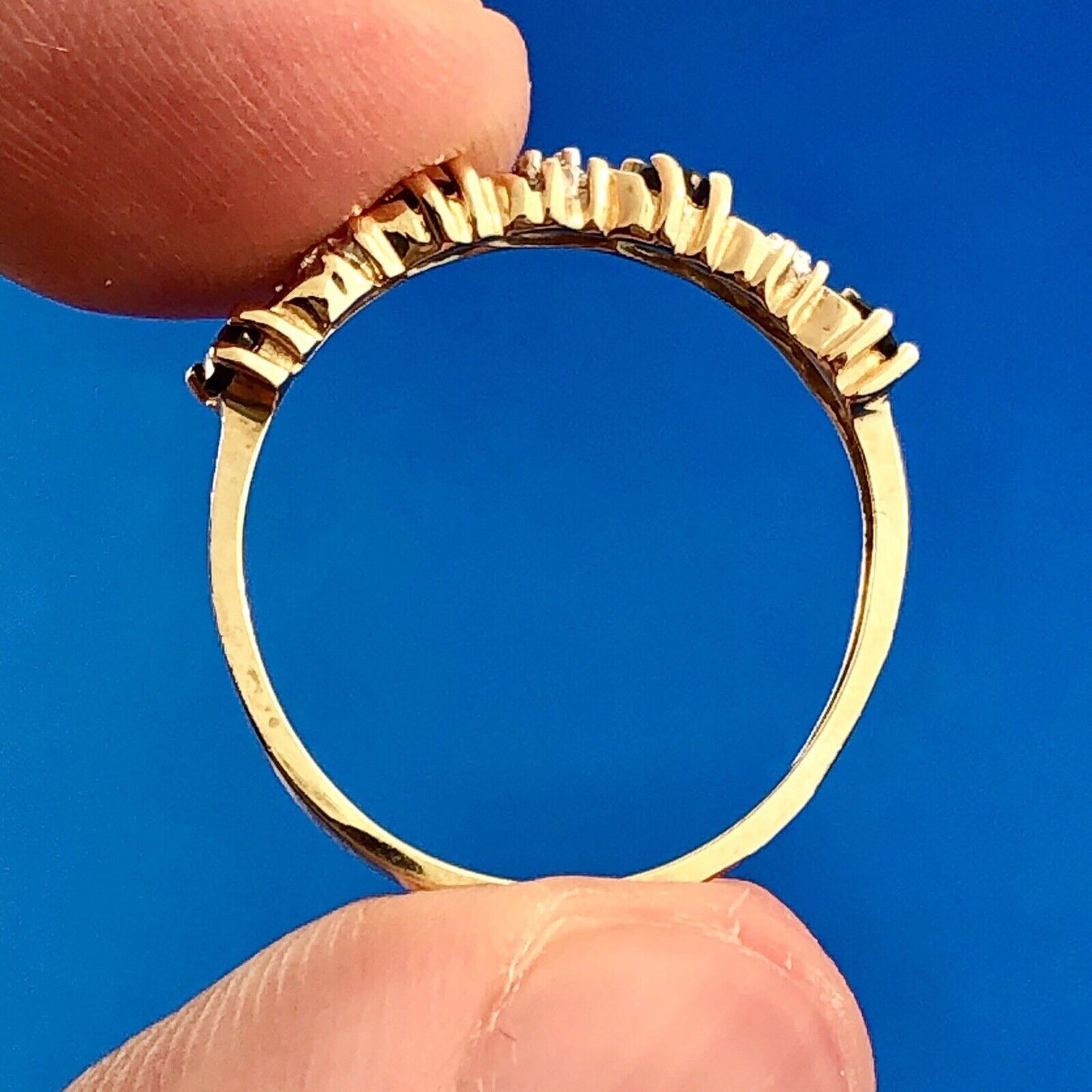 Retro 10K Yellow White Gold Sapphire Diamond Stackable Anniversary Band Ring