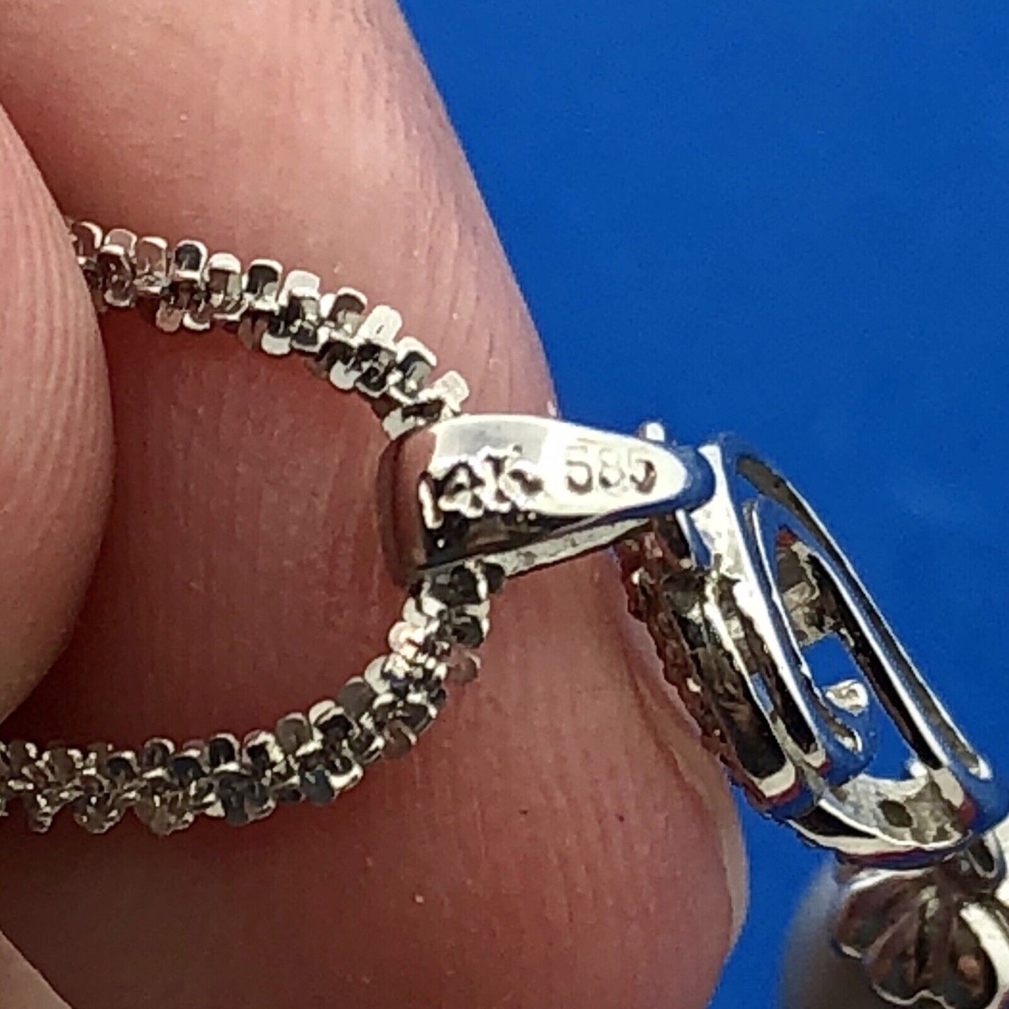 Retro 14K White Gold Gray Pearl Diamond Wedding Anniversary Sweetheart Necklace