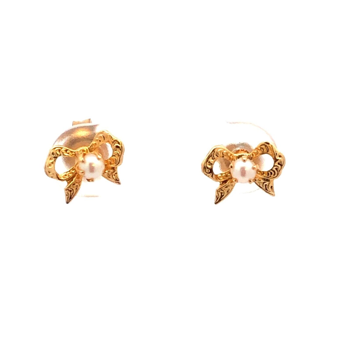 Estate 14K Yellow Gold Ribbon Bow Stud Earrings