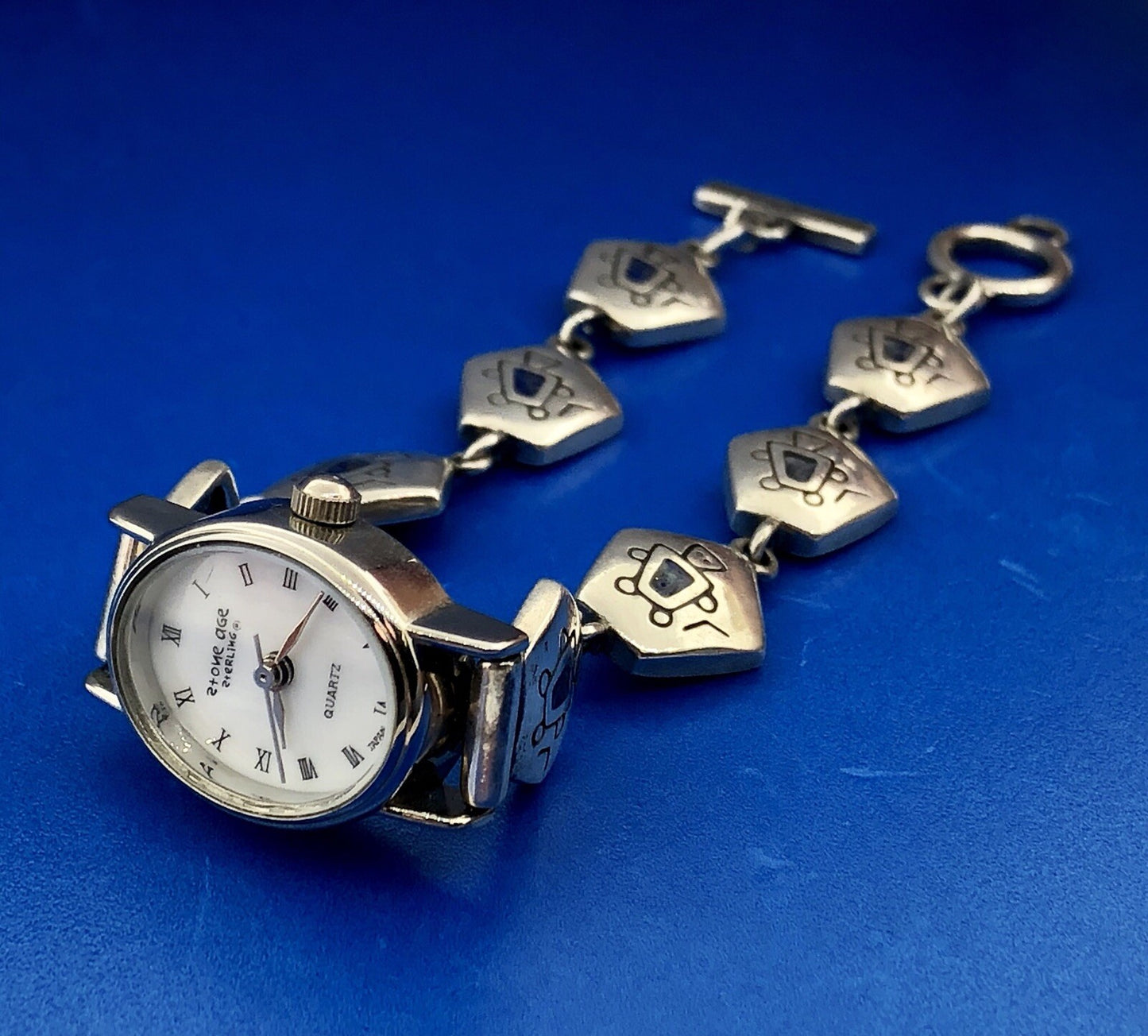 Stone Age Native American Artisan Sterling Silver 925 MOP Bracelet Watch