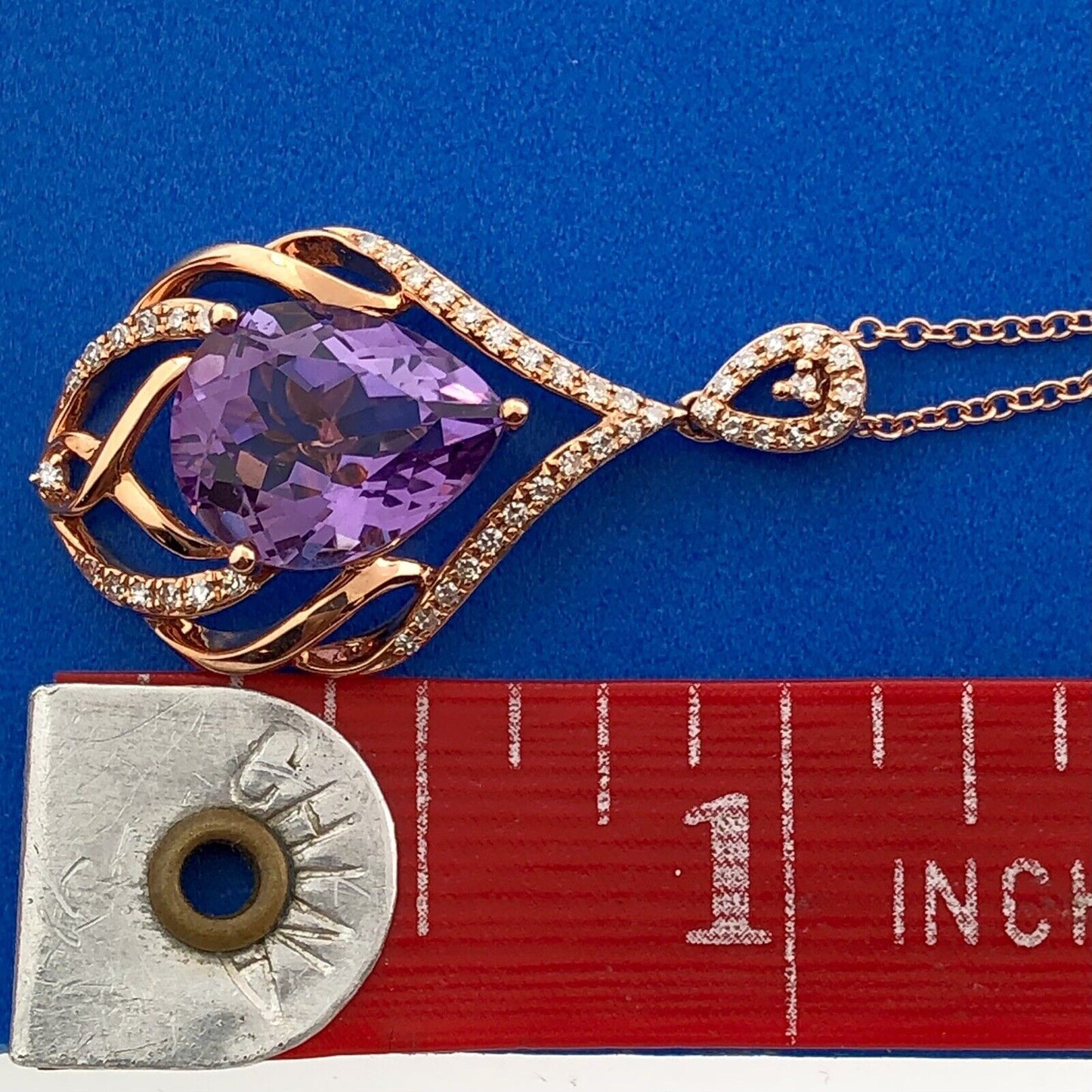 EFFY 14K Rose Gold Pear Amethyst Solitaire Diamond Accent Statement Necklace