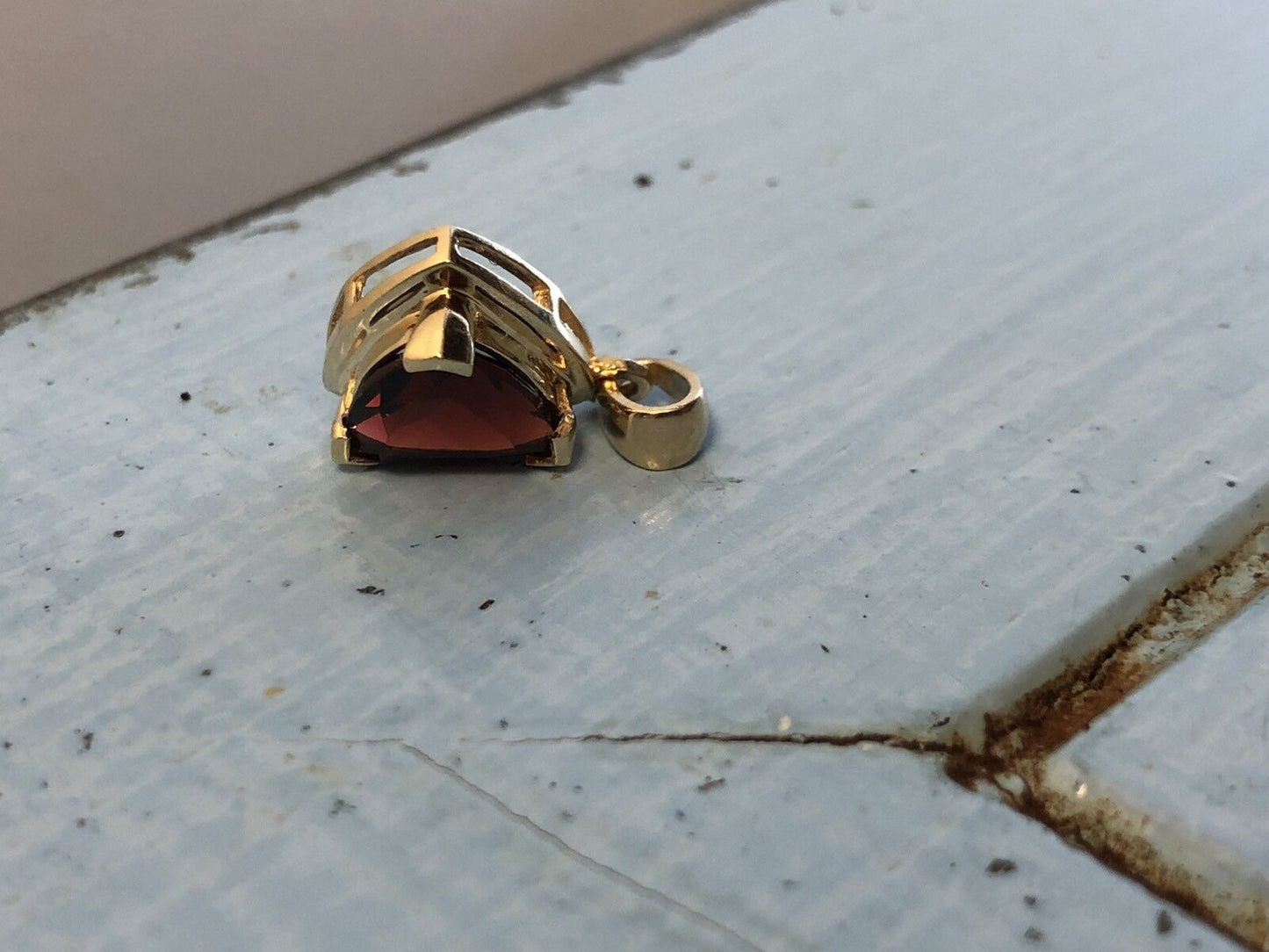 10K Yellow Gold Trillion Cut Garnet January Birthday Anniversary Pendant