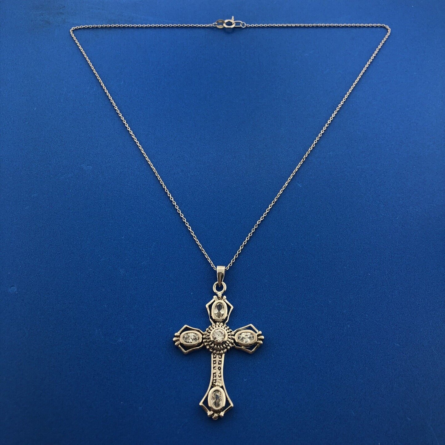 Designer Sterling Silver 925 Cubic Zirconia Religious Cross Statement Necklace