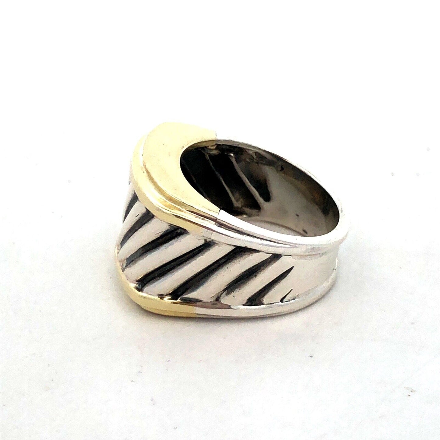 David Yurman 925 Sterling Silver 14K Gold Sculpted Cable Saddle Signet Ring