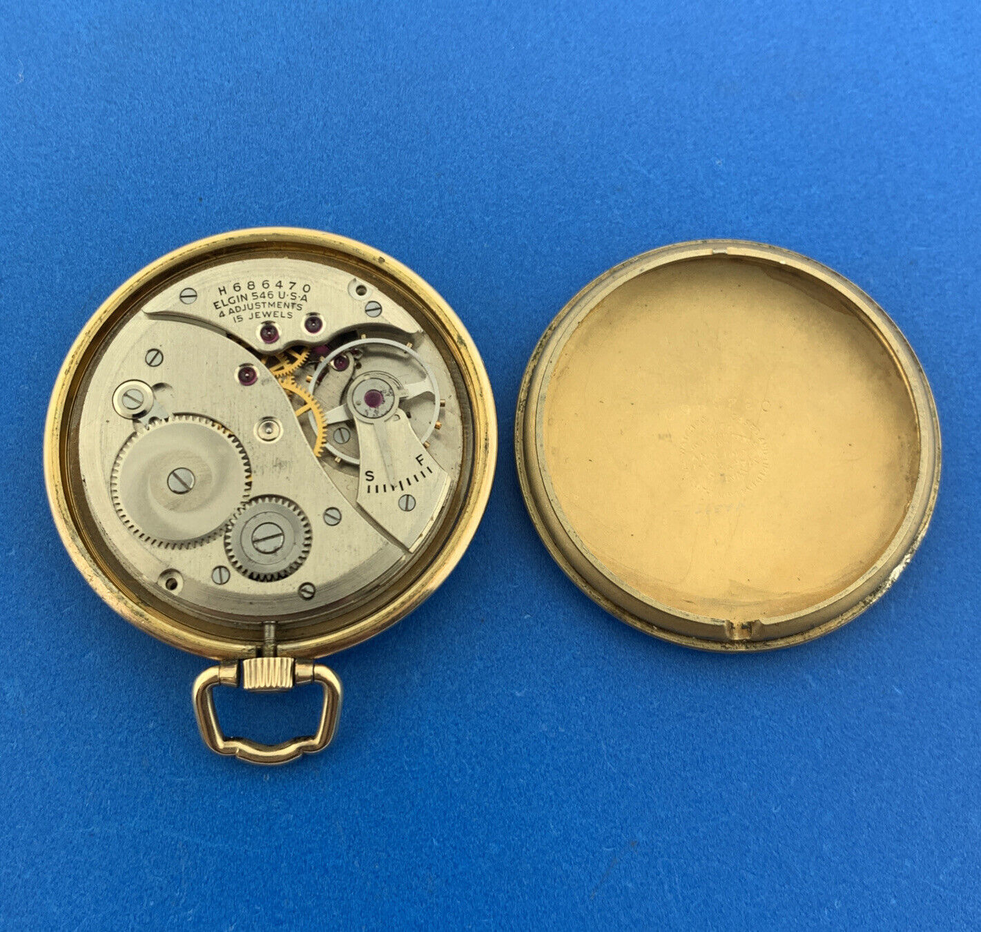 1950 Mid Century Elgin 10K Rolled Gold Grade 546 Model 5 Working Pocket Watch