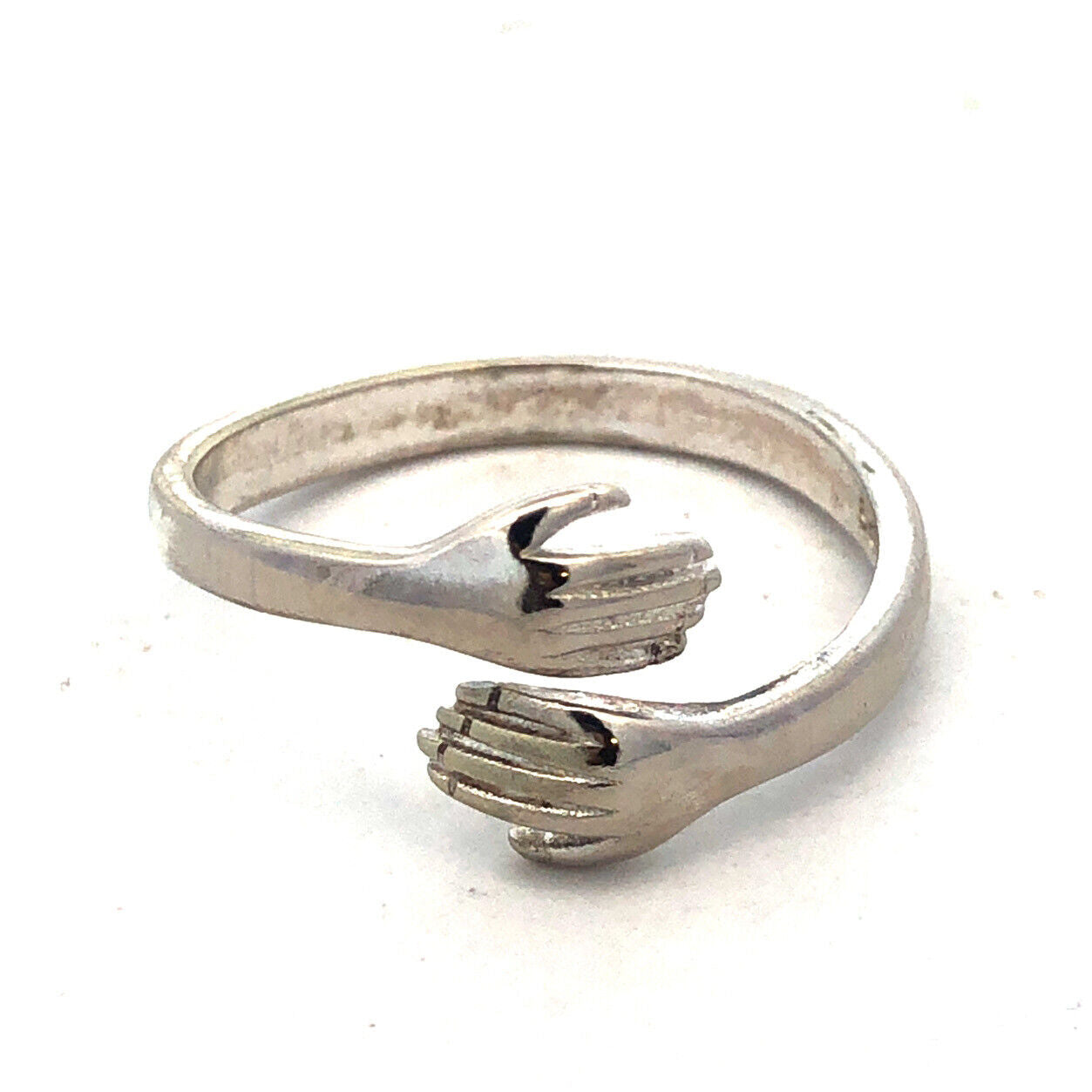 Estate 925 Sterling Silver Hamsa Arms Hands Hug Hugging Bypass Ring